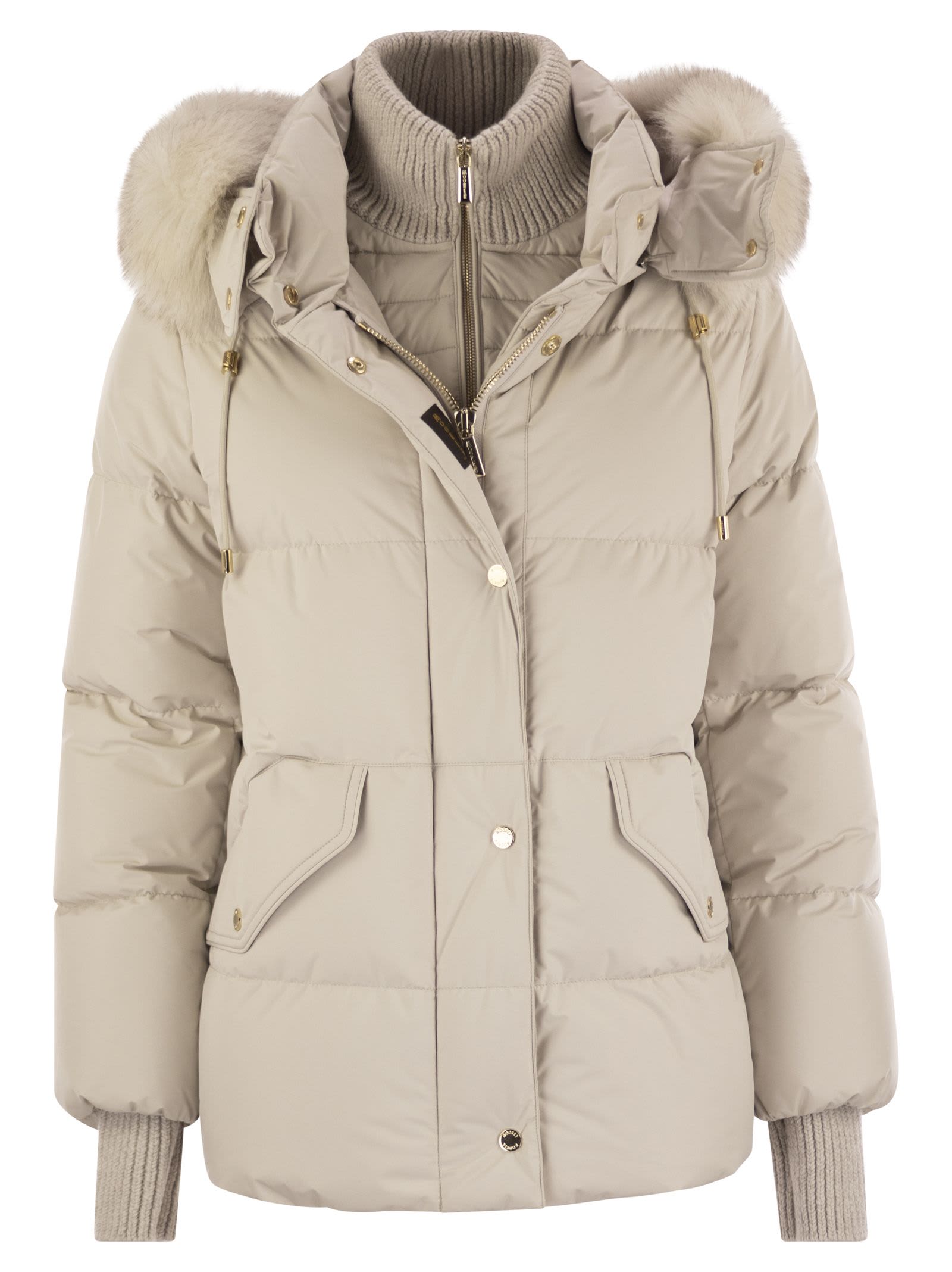 Moorer Attica-stp - Short Down Jacket With Hood And Fur In White