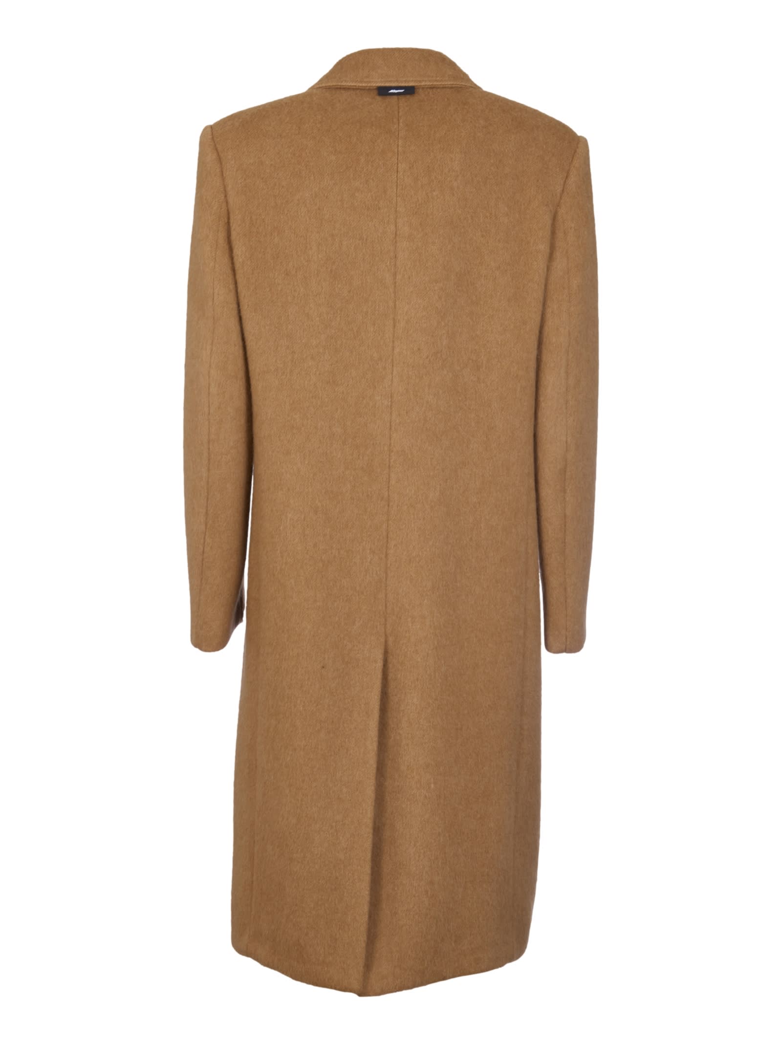 Shop Msgm Rear Slit Double-breasted Long Coat In Camel