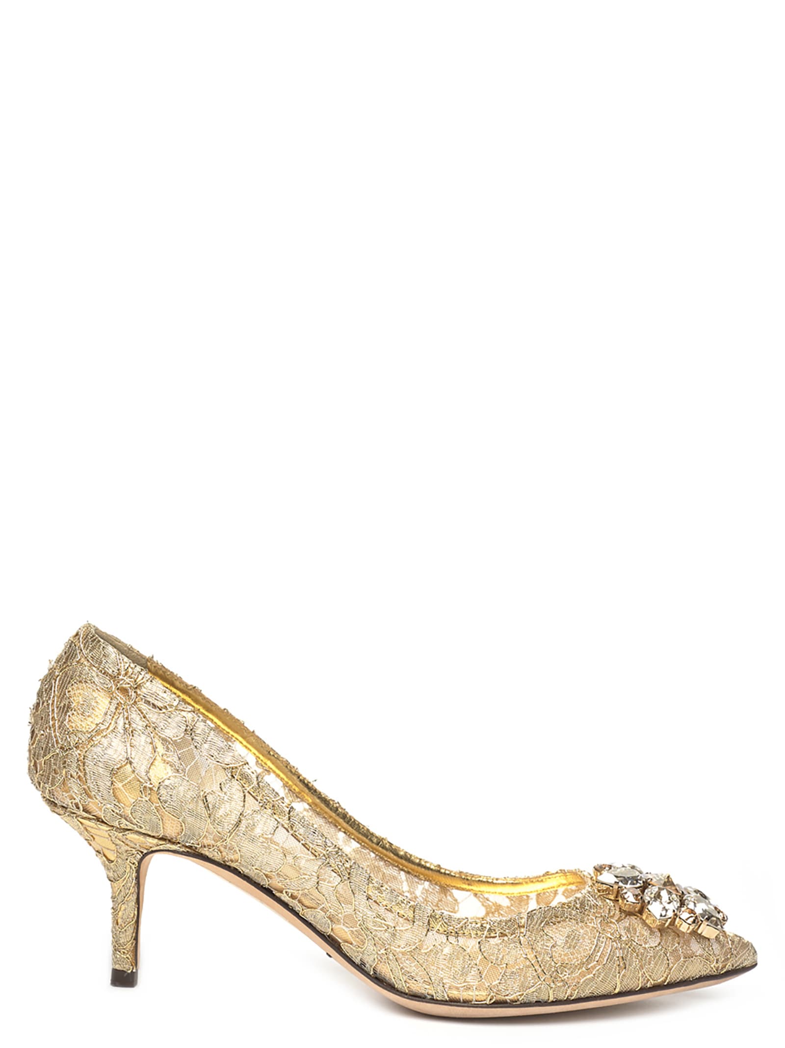 Shop Dolce & Gabbana Bellucci Lace Pumps In Gold