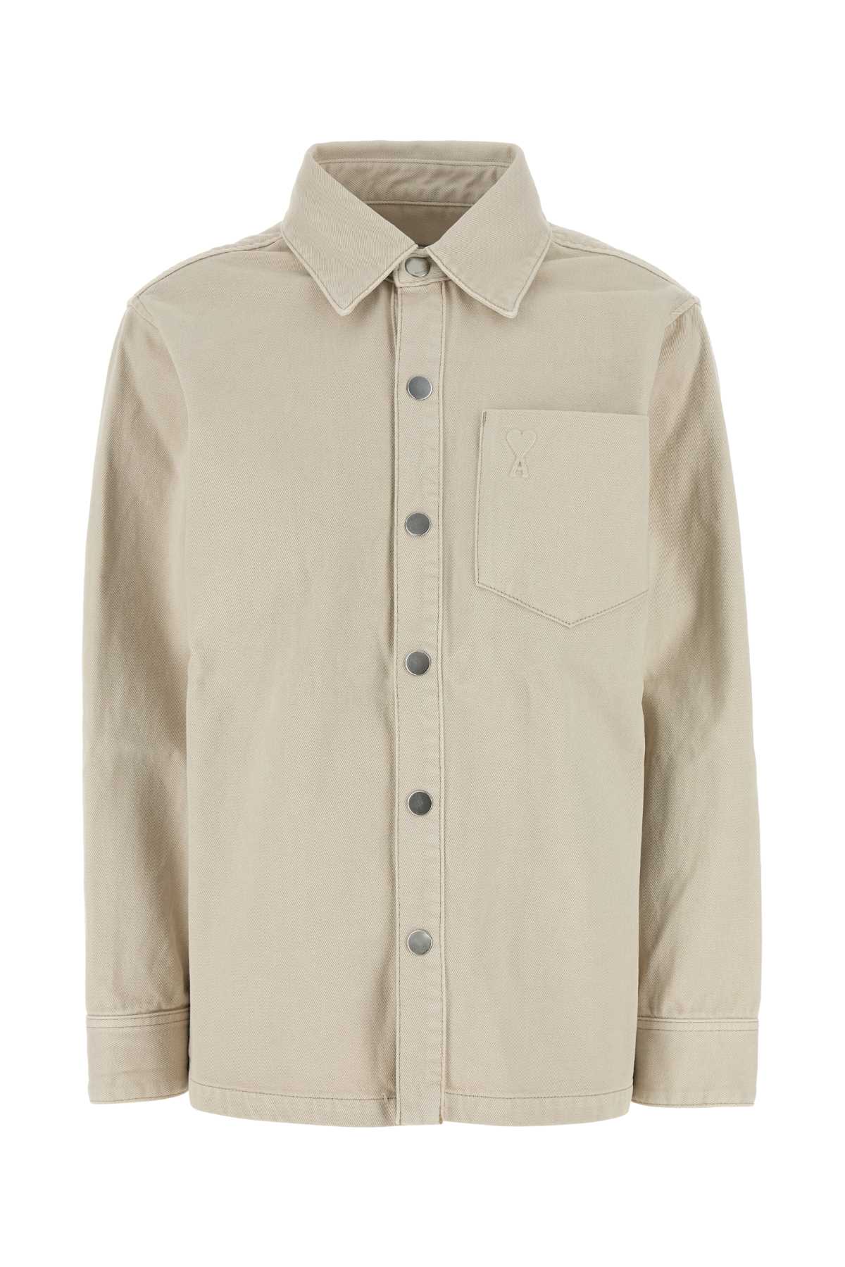 Shop Ami Alexandre Mattiussi Sand Denim Shirt In Offwhite