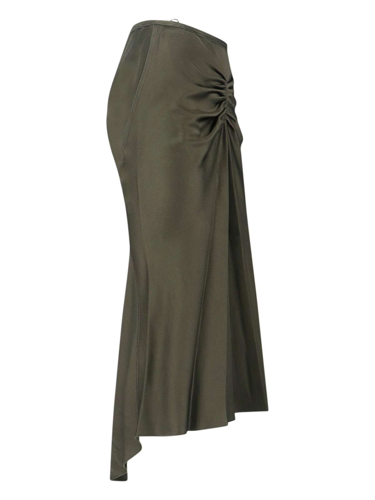 Victoria Beckham Midi Skirt With Asymmetric Hem And Ruched Detail In Green