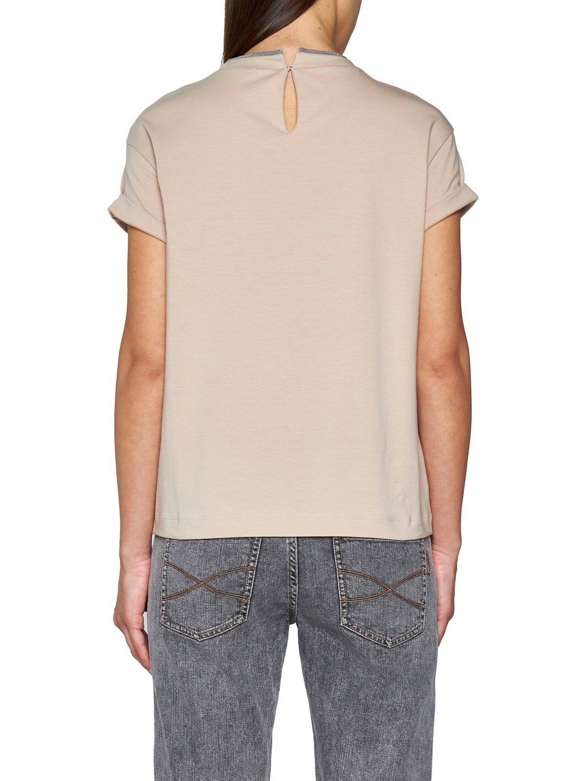 Brunello Cucinelli Embellished Crewneck T-shirt In Beige