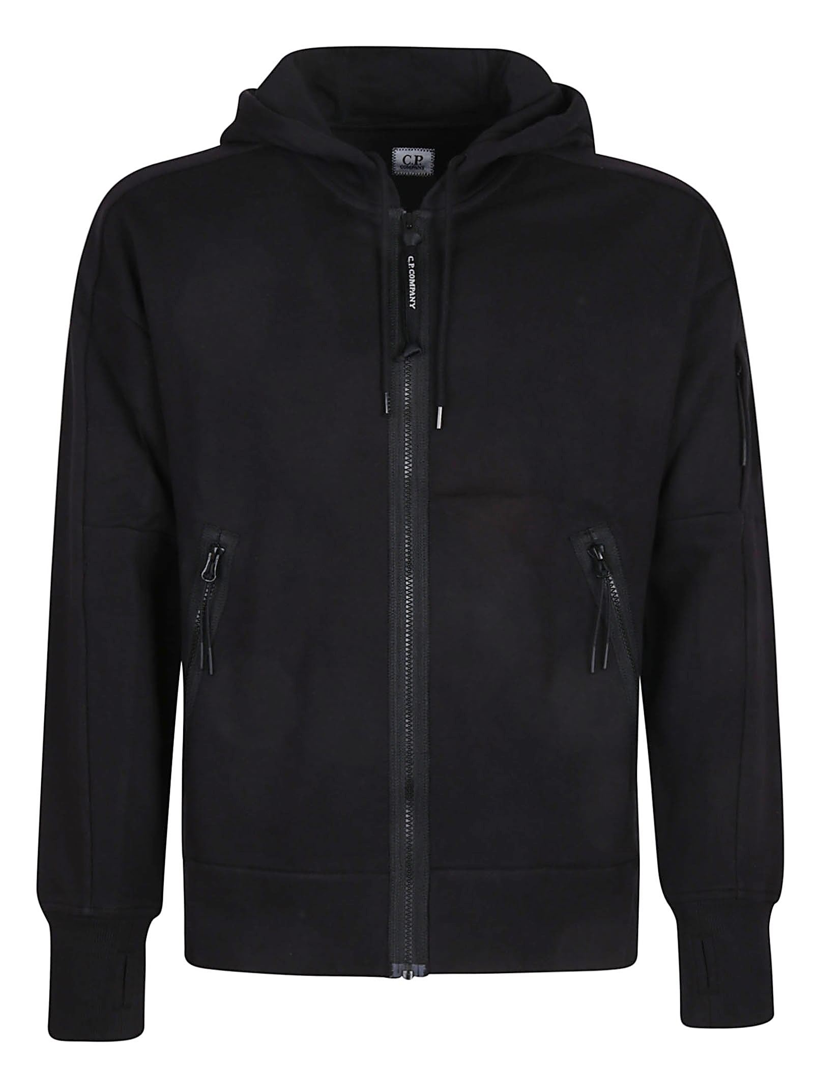 C.p. Company Diagonal Raised Fleece Full Zip Sweatshirt In Black
