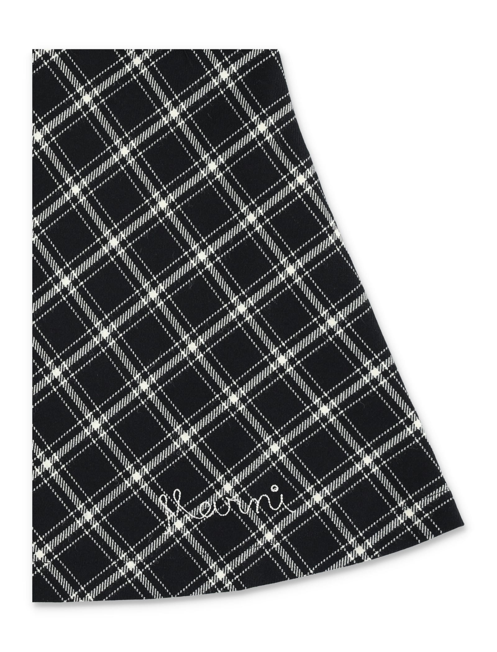 Marni Check-pattern Embroidered-logo A-line Skirt In Black