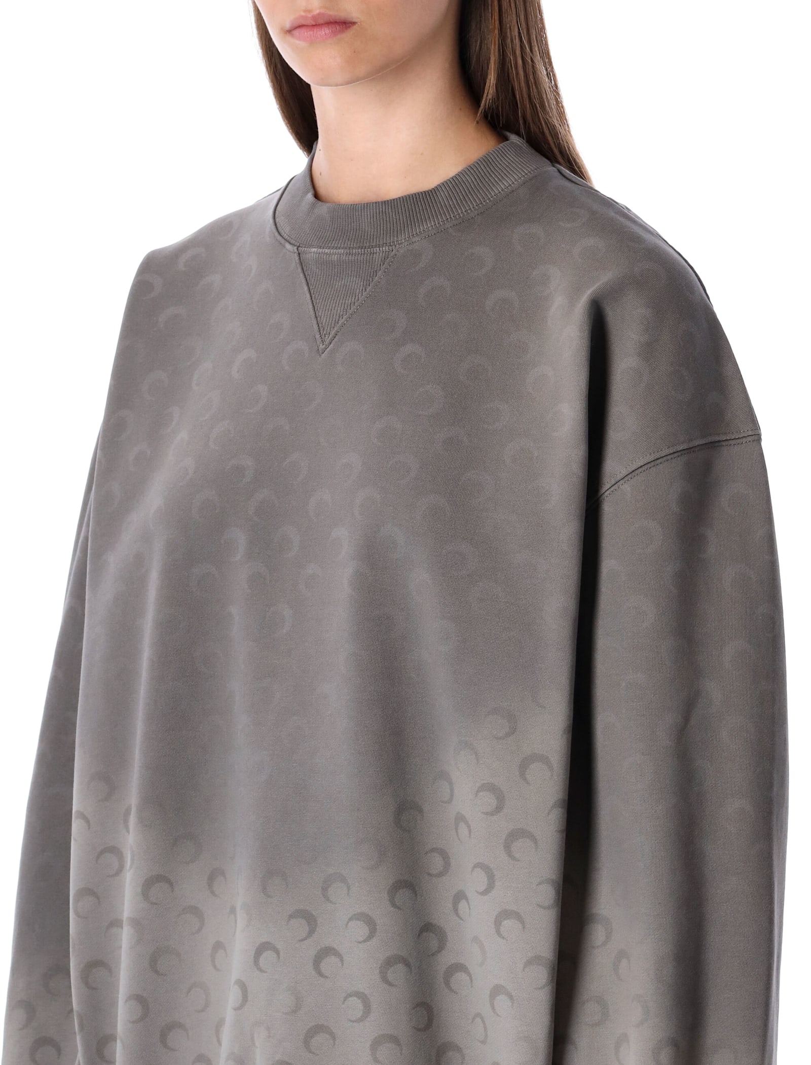 Marine Serre Faded Moon Fleece Relaxed Sweatshirt With All-over Print In Brown