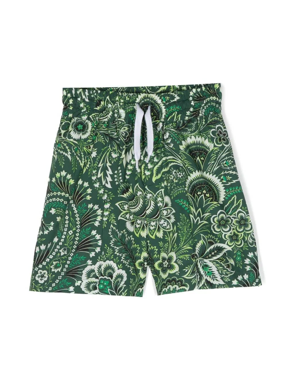 Shop Etro Swim Shorts With Green Paisley Print