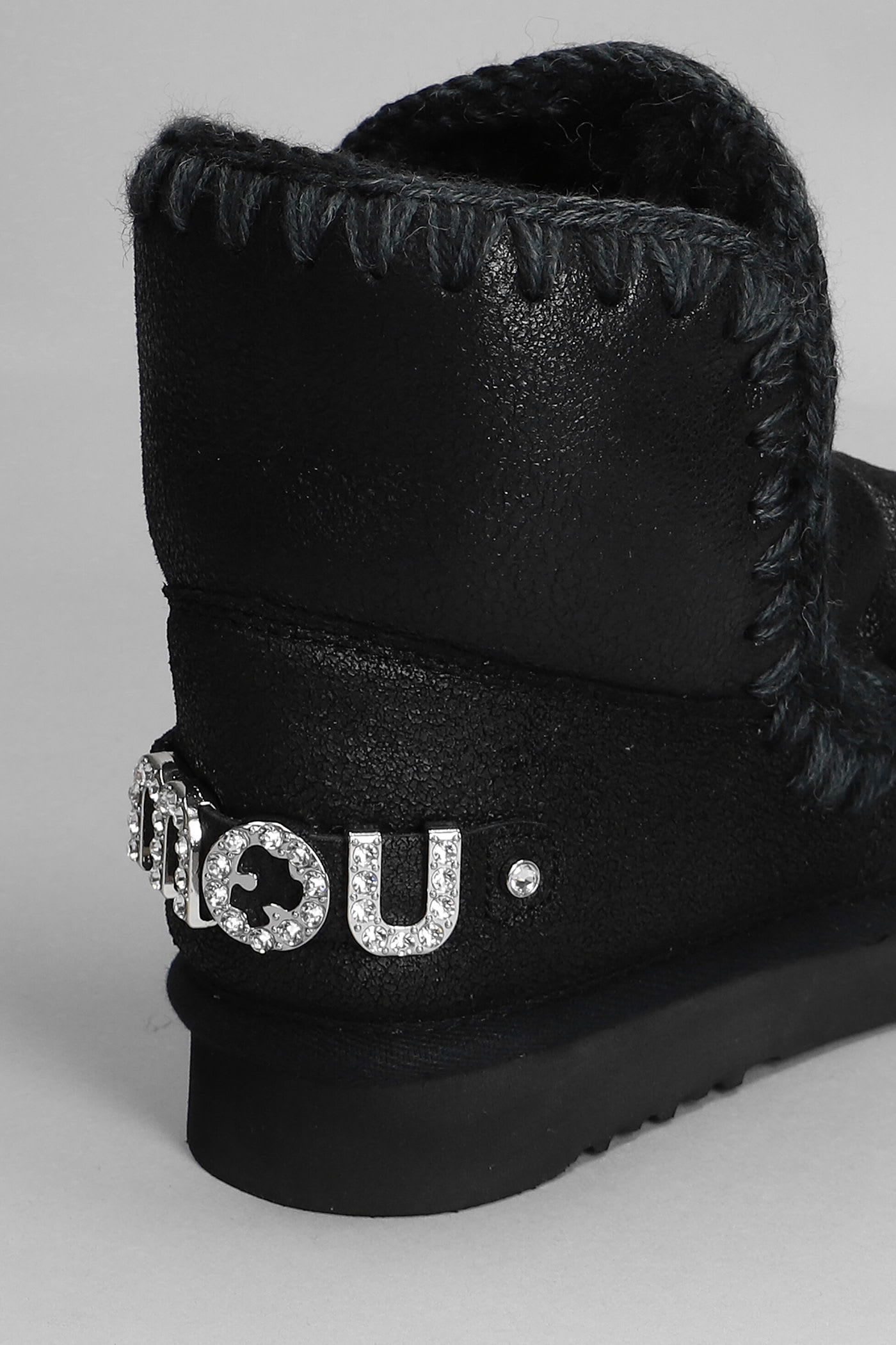 Mou Eskimo 18 Low Heels Ankle Boots In Black Leather In Multi