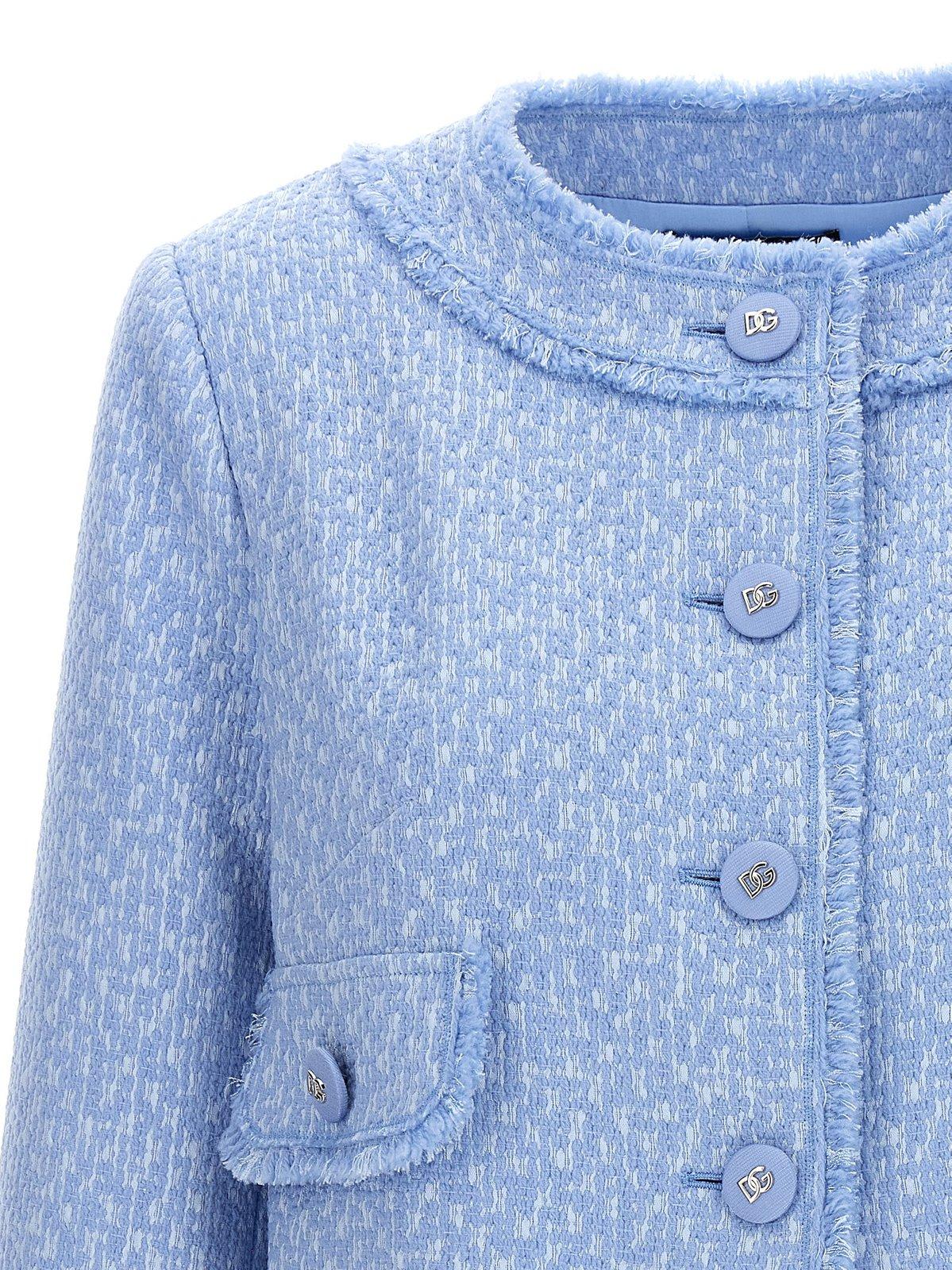 Shop Dolce & Gabbana Rachel Short Tweed Jacket In Clear Blue