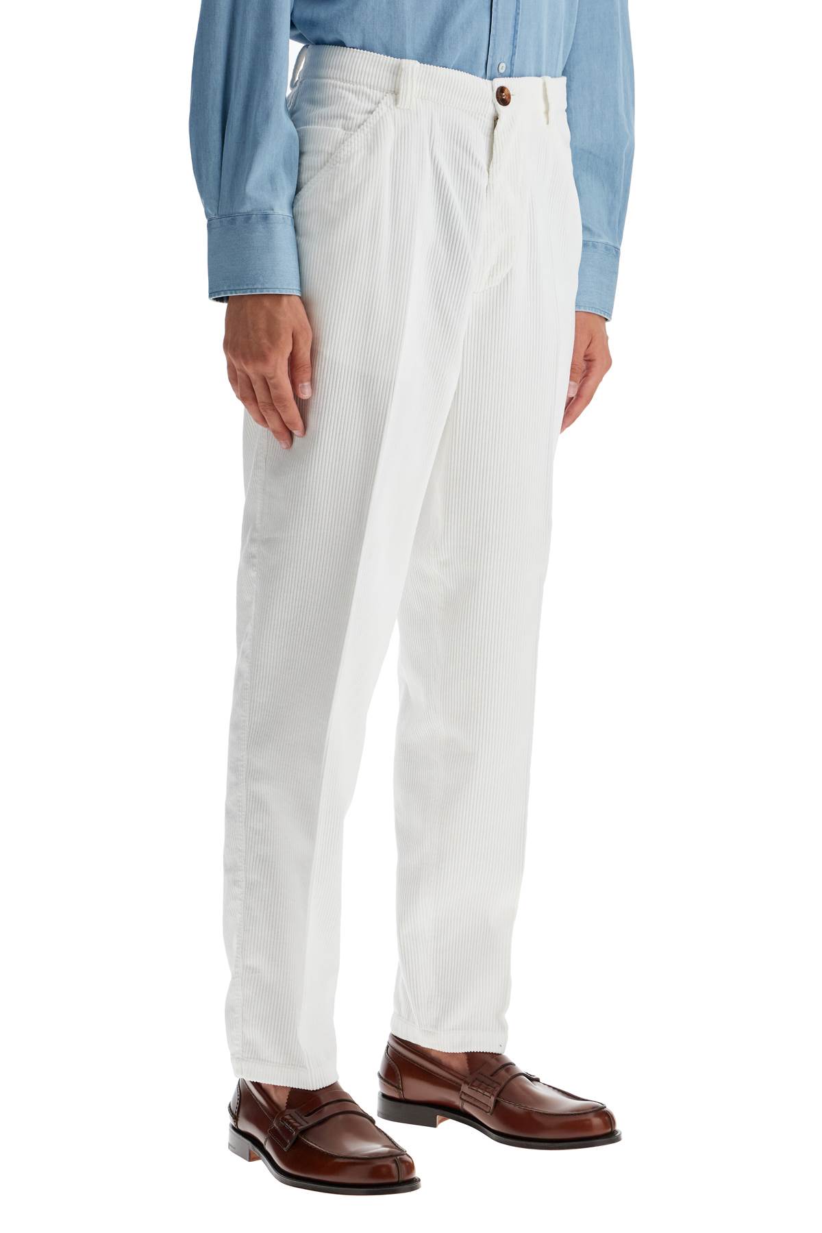 Shop Brunello Cucinelli Corduroy Leisure Fit Pants In Neve (white)