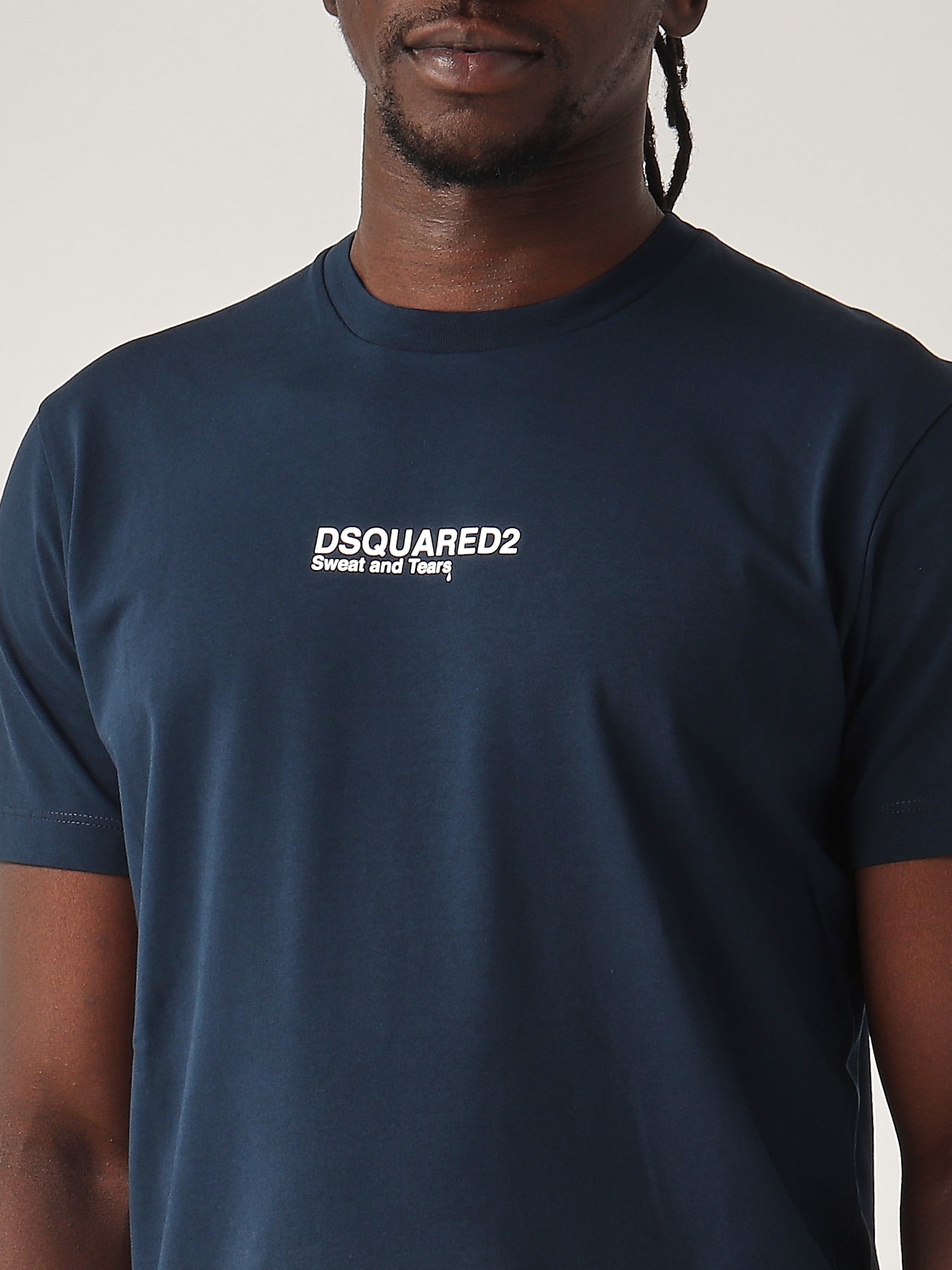 Dsquared2 Blue Crewneck T-shirt With Logo Lettering On The Front In Cotton Man In Blue