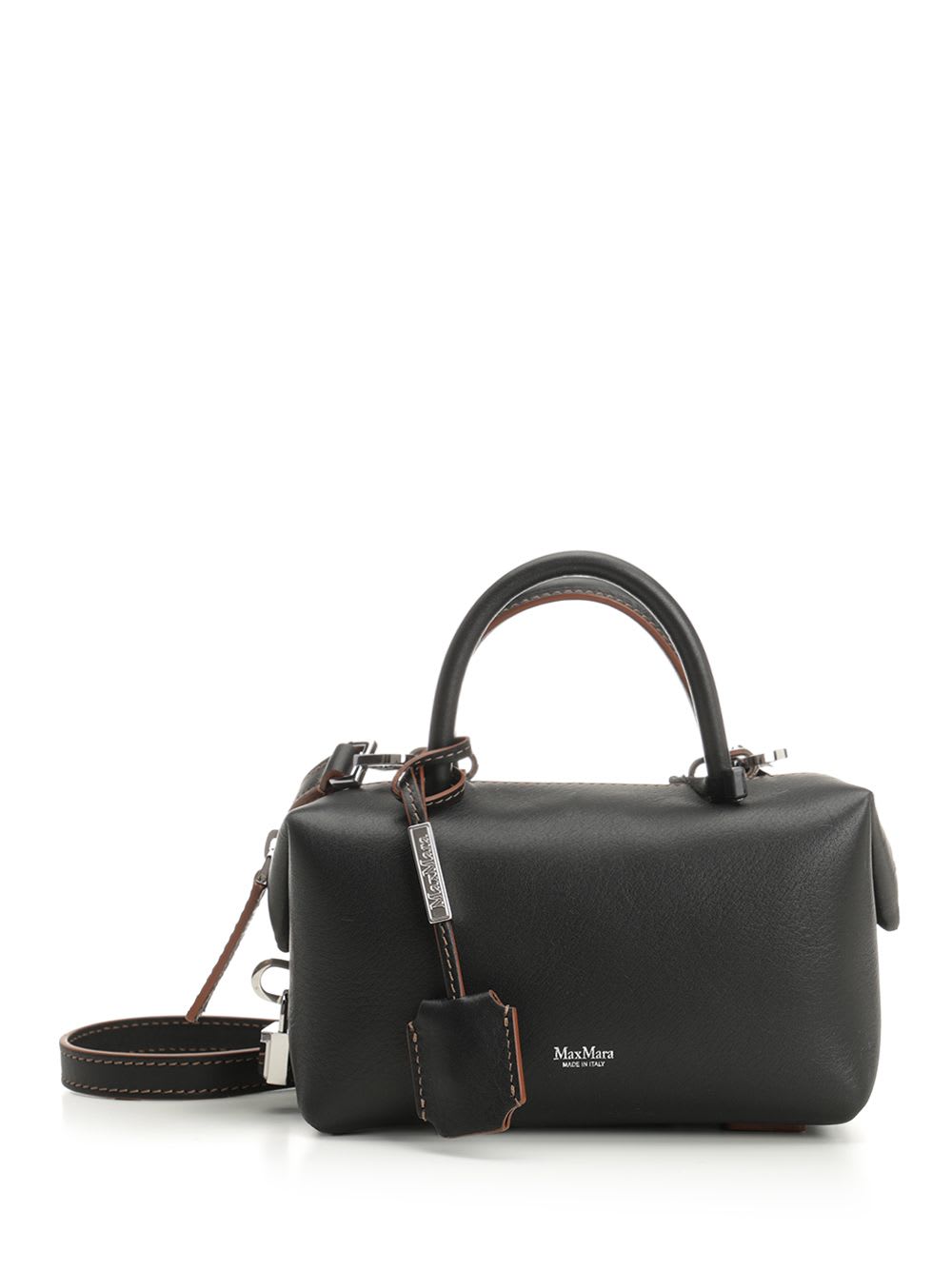 Max Mara Hold All S Square Bauletto Calf Leather Handbag Handbags Black