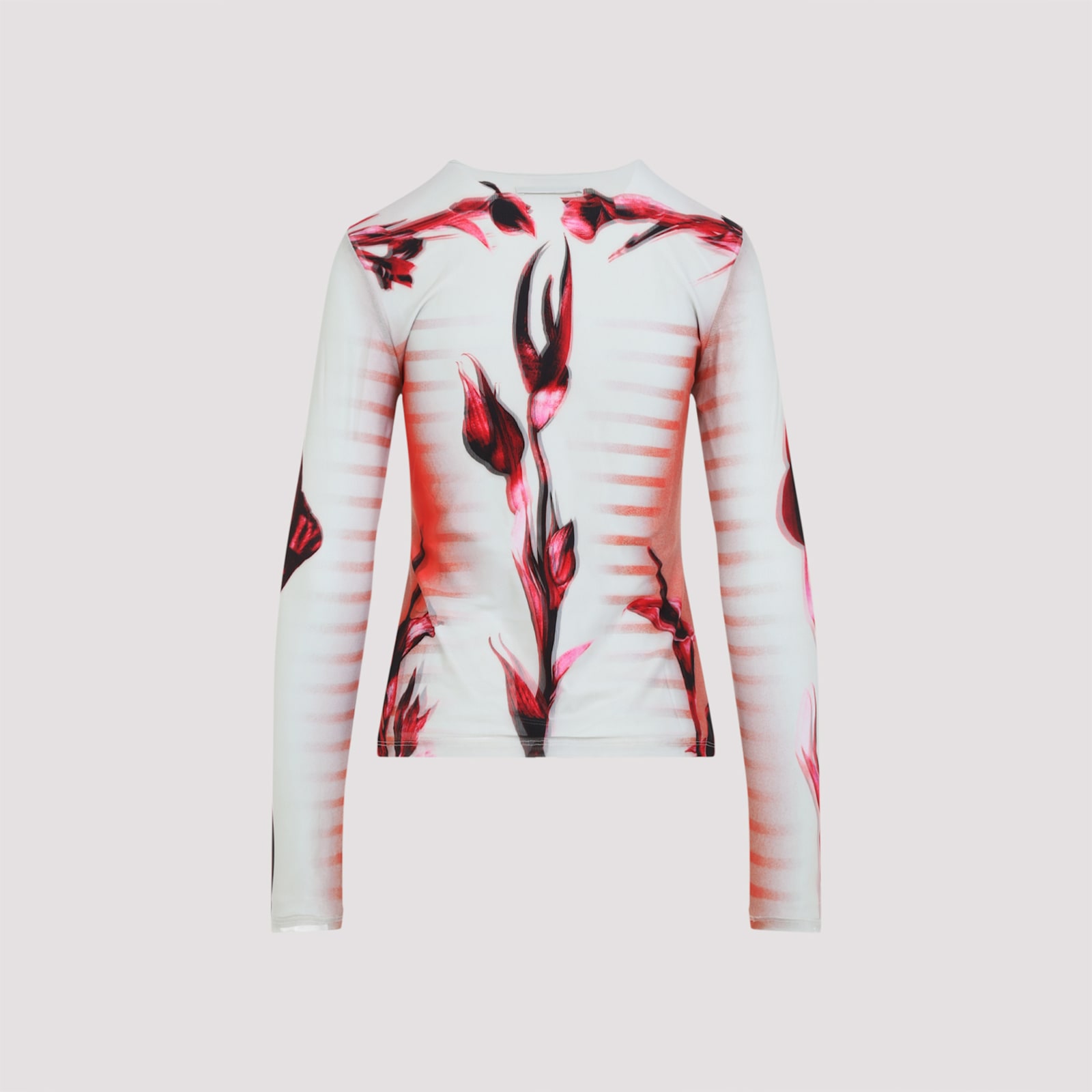 Shop Jean Paul Gaultier Layered Long Sleeves Top Printed Flower Body Morphing Mariniere In Mint Palepink Red