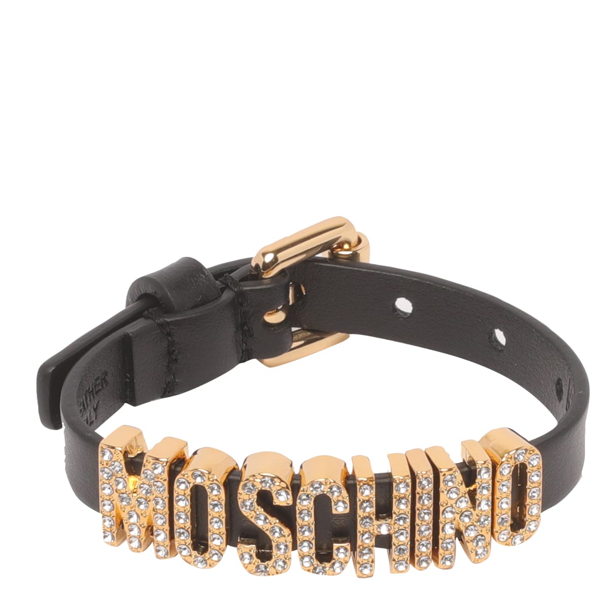 Moschino Crystal Lettering Bracelet In Black