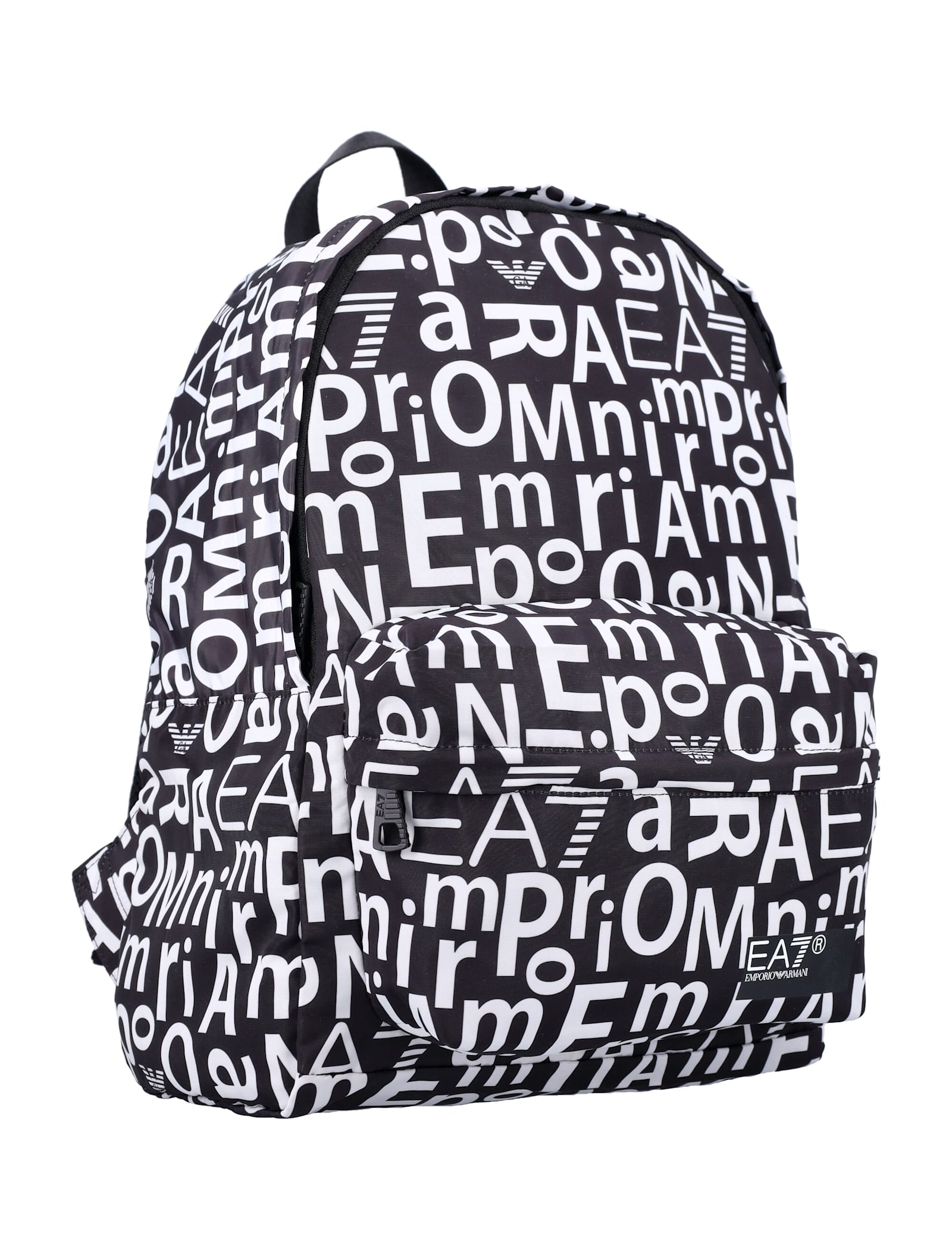 Ea7 Allover Logo Print Backpack In Black
