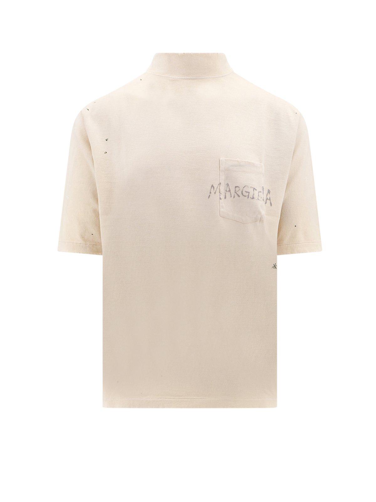 Maison Margiela Logo Printed High-neck T-shirt In Bianco