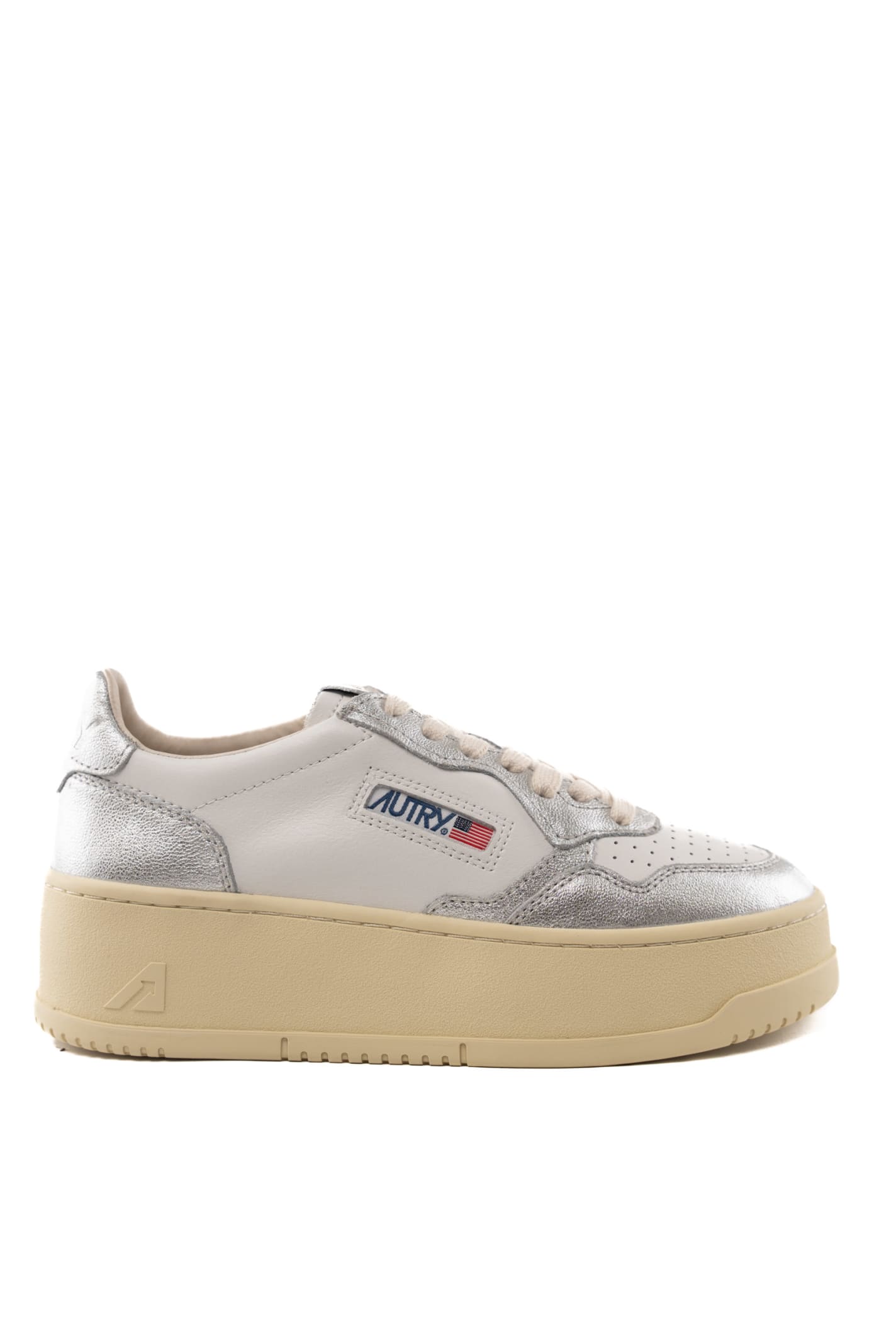 Shop Autry Medalist Platform Sneakers In Leather In White/silver