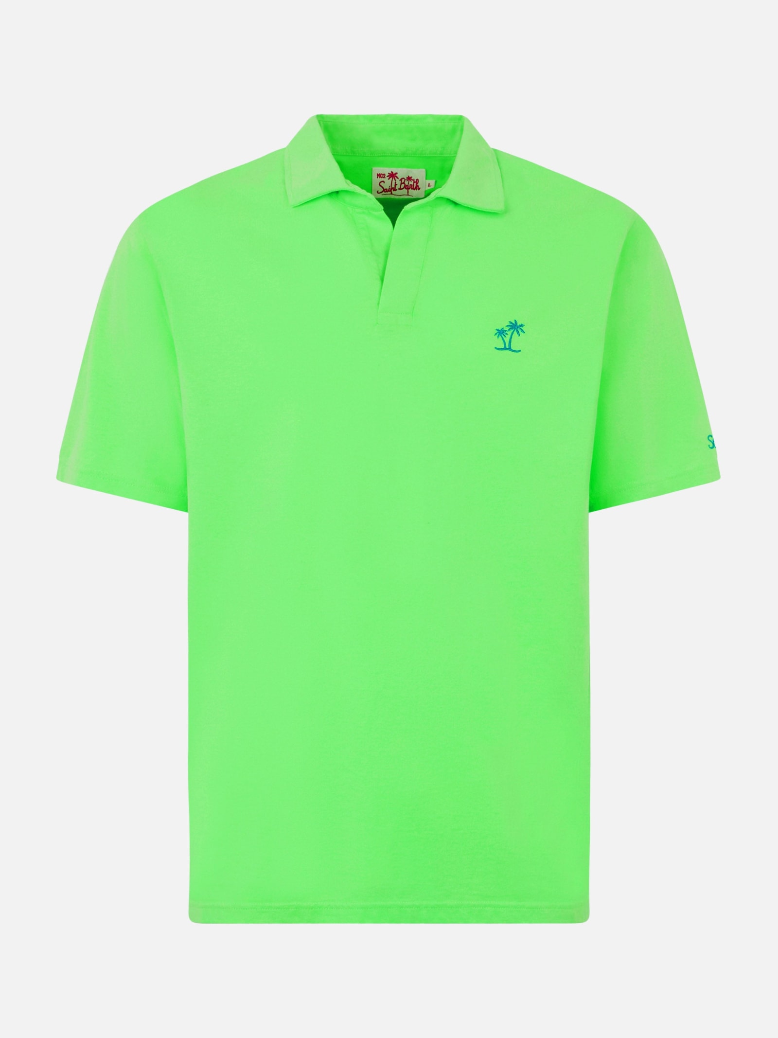 Shop Mc2 Saint Barth Man Green Cotton Jersey Polo In Fluo