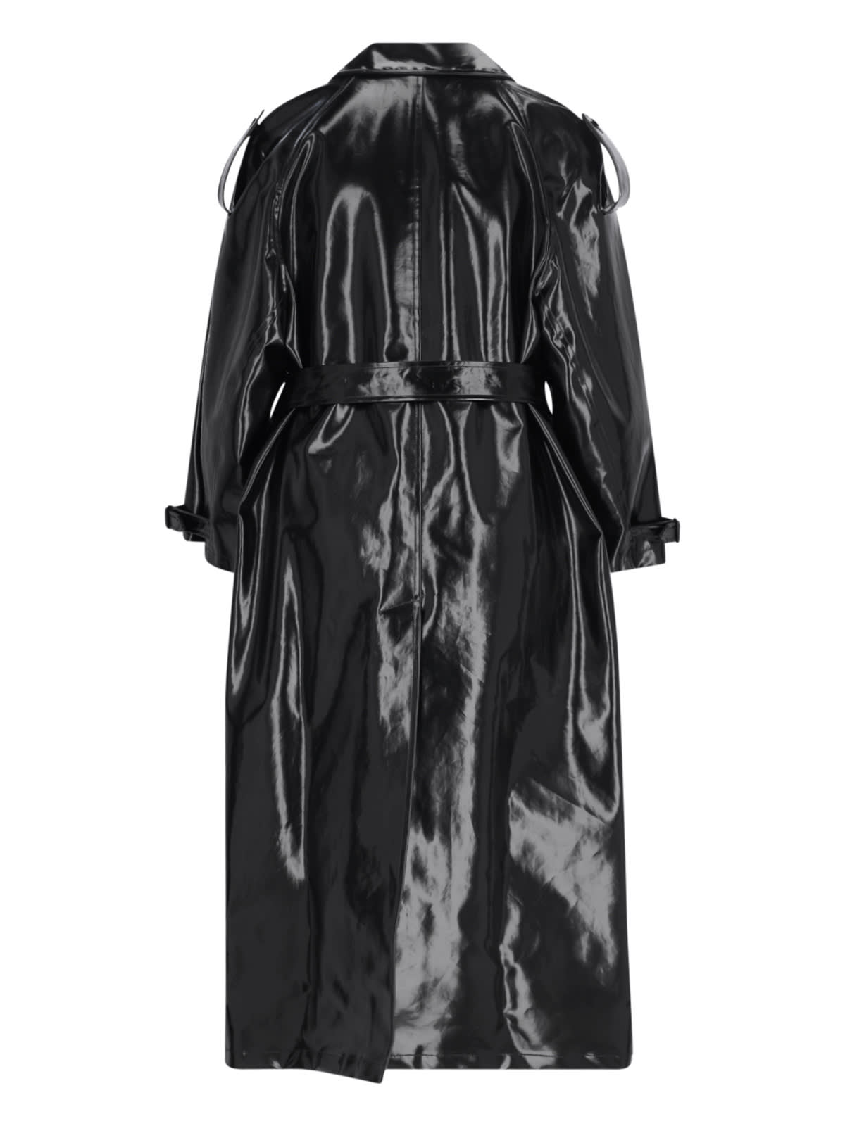 Saint Laurent Patent Double-breasted Coat In Black