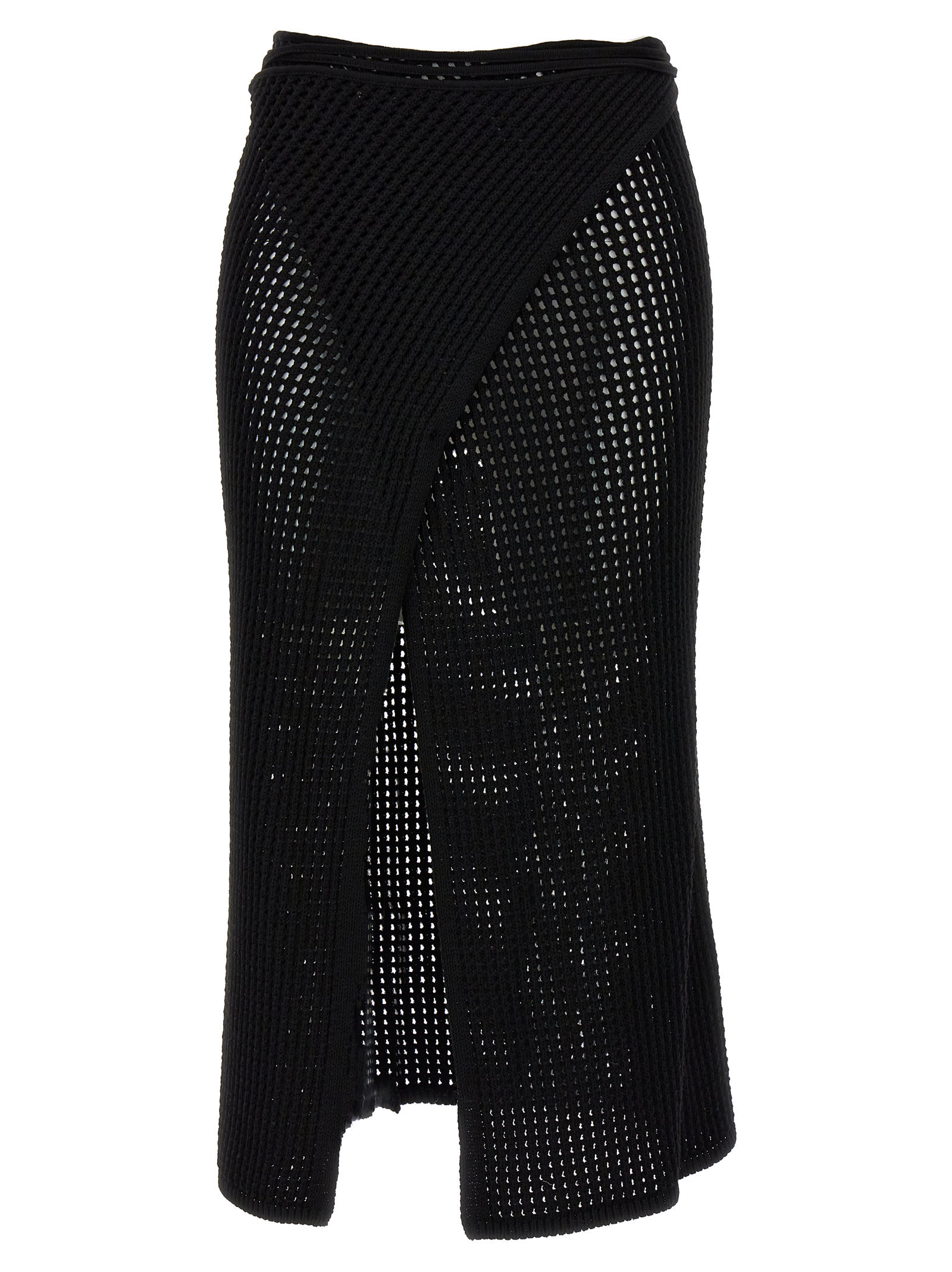 Shop Andreädamo Fishnet Knit Midi Wrap Skirt In Black