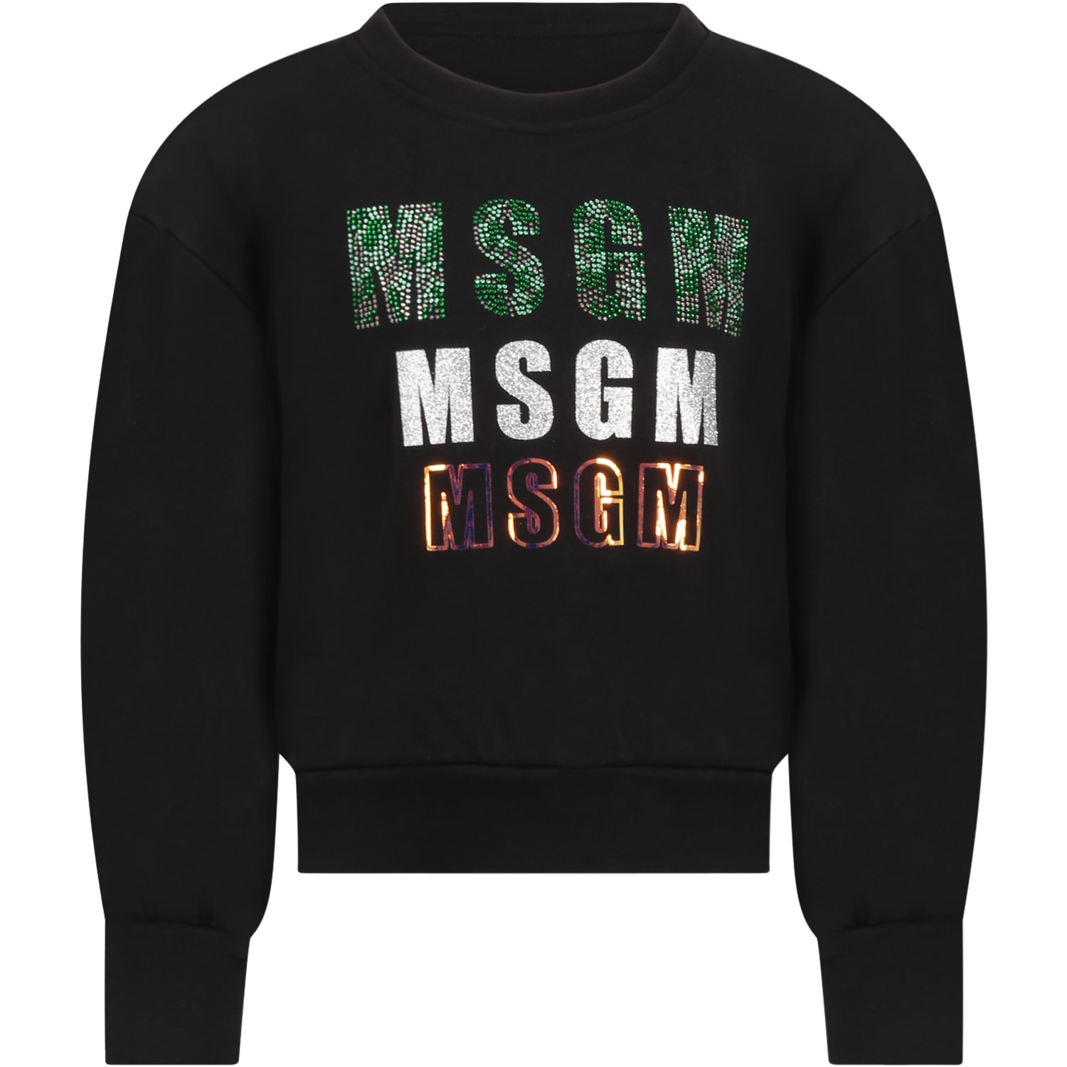 MSGM Black Sweatshirt For Girl With Logos