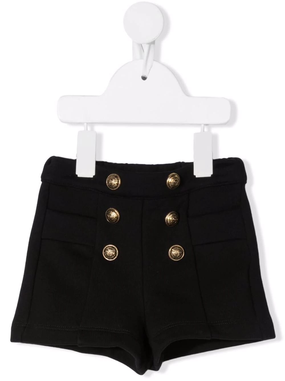 Balmain Kids Shorts In Black Cotton With Golden Buttons
