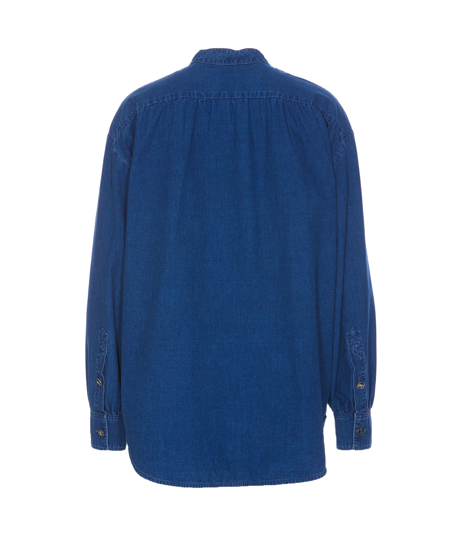 Valentino Classic Blue Denim Shirt With Ruffled Placket In Blue