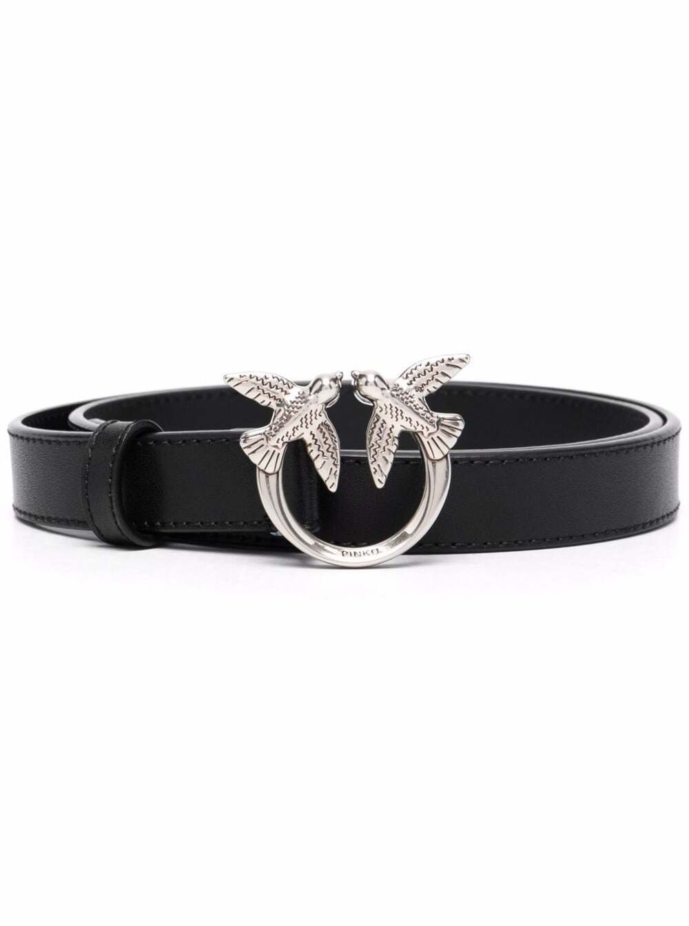 Pinko Black Leather Belt With Love Berry Buckle