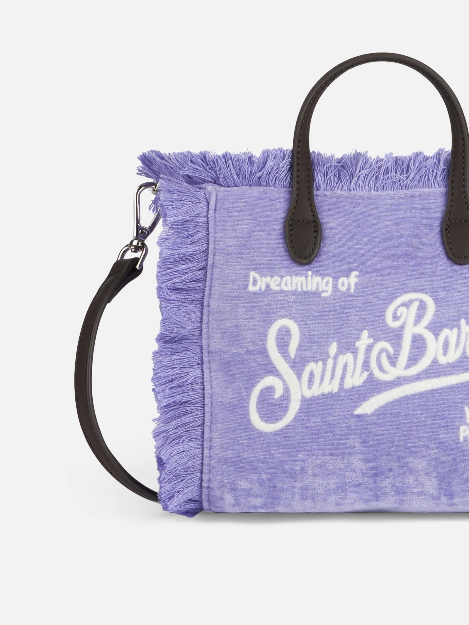 Mc2 Saint Barth Lilac Velvet Chine Mini Vanity Fringed Bag In Pink