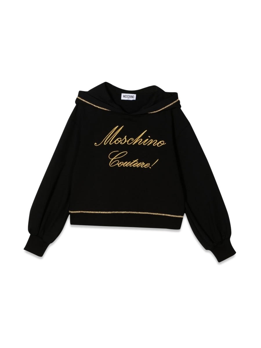 Shop Moschino Logo Hoodie In Black