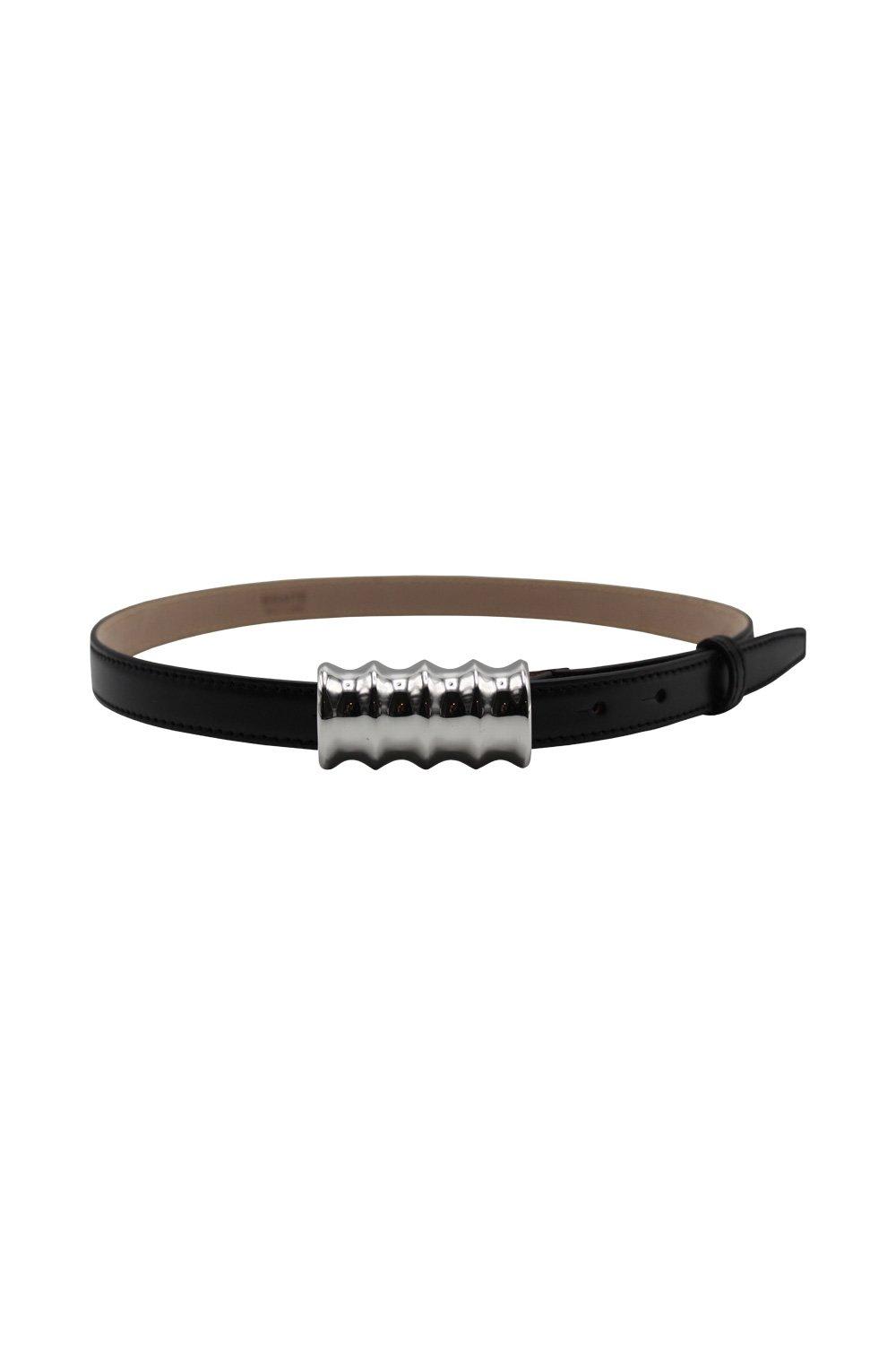 Shop Khaite Curved Corners Buckle Belt In Black/silver