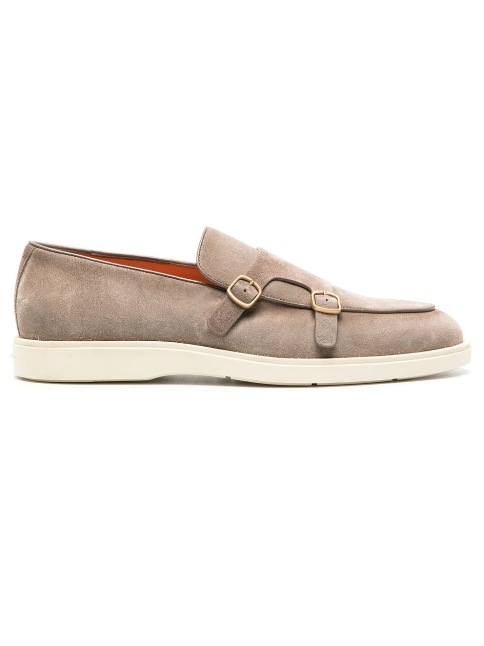 Taupe Calf Suede Monk Shoes