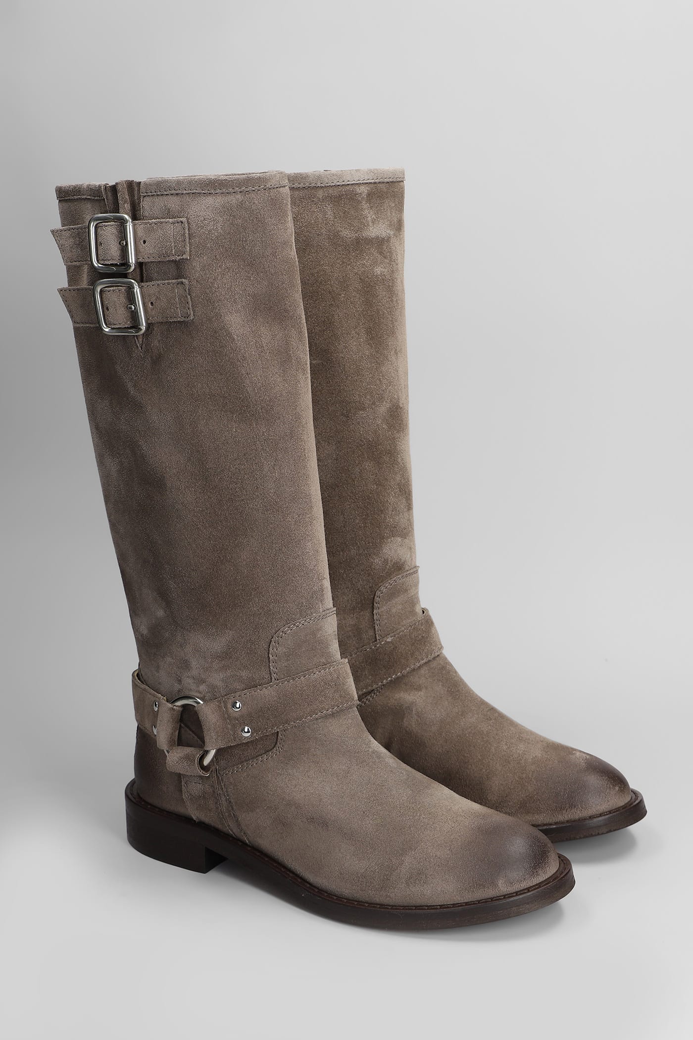 VIA ROMA 15 LOW HEELS BOOTS IN TAUPE SUEDE