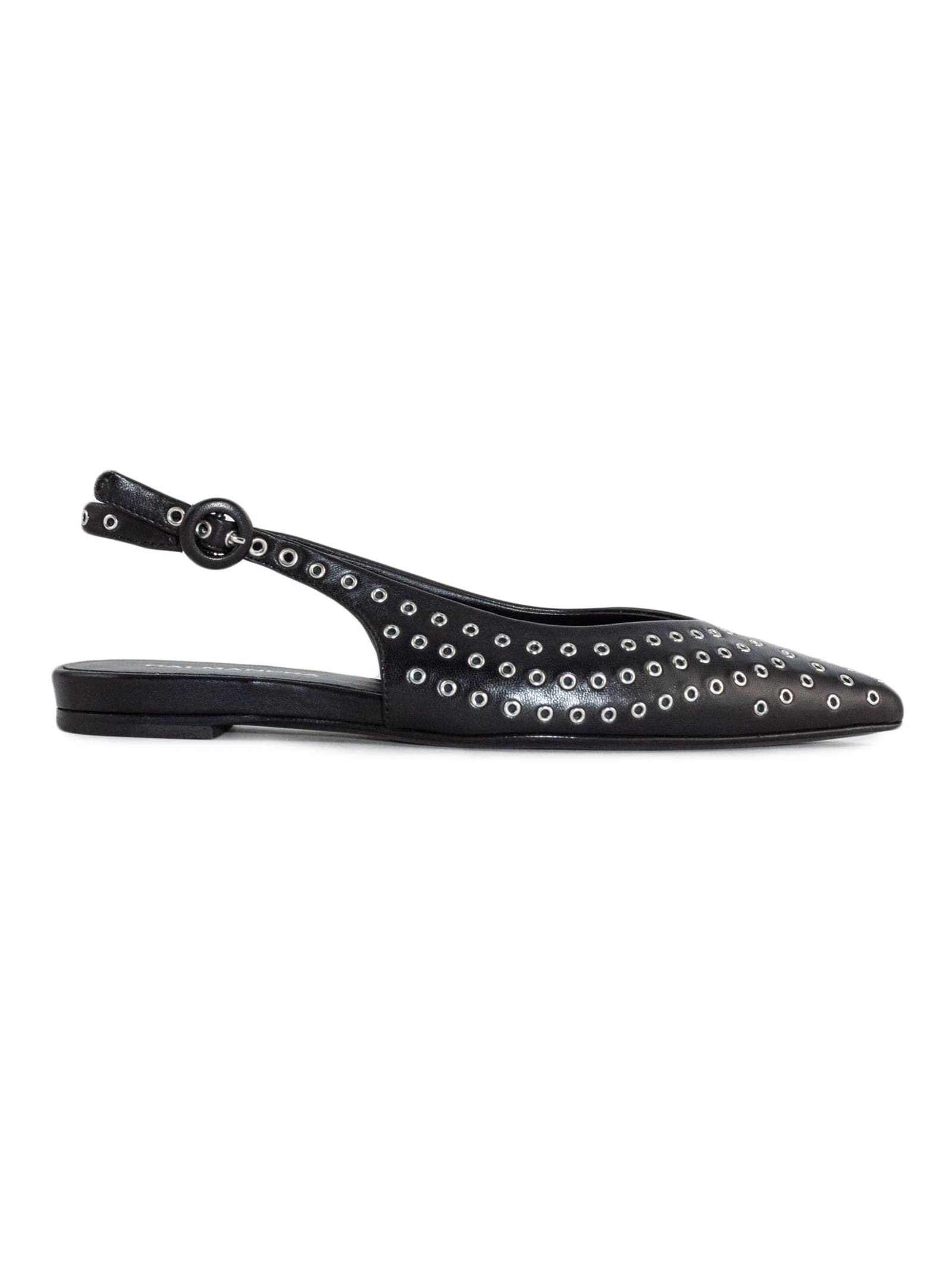 Black Leather Flat Slingback