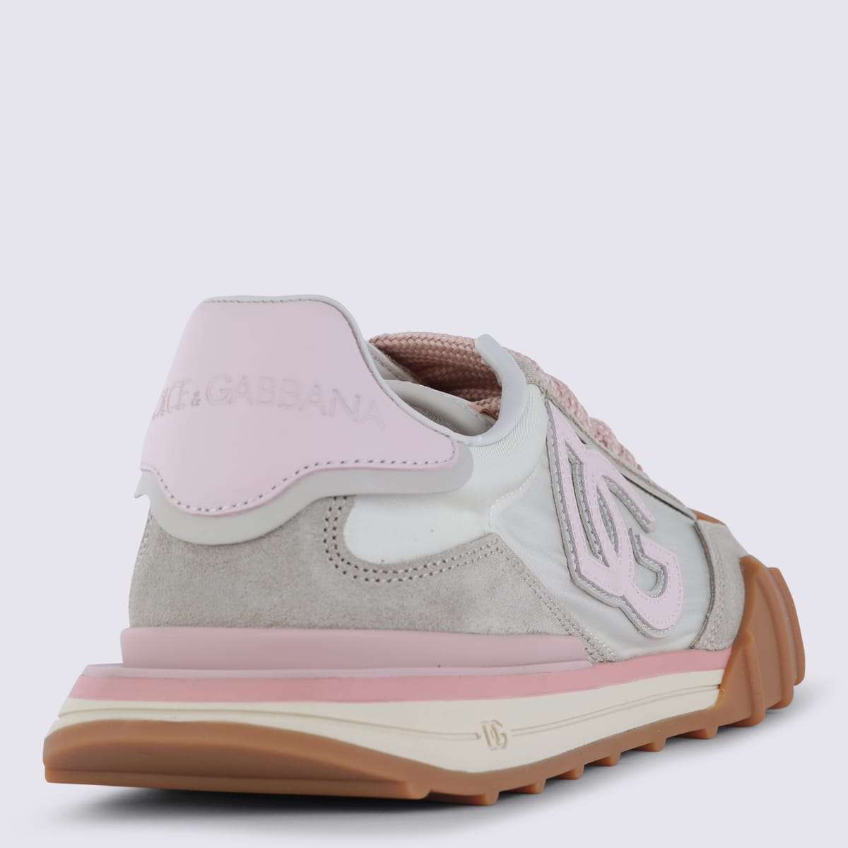 Dolce & Gabbana Dg Athletic Sneakers In Ivory And Pink Fabric And Leather In Multi