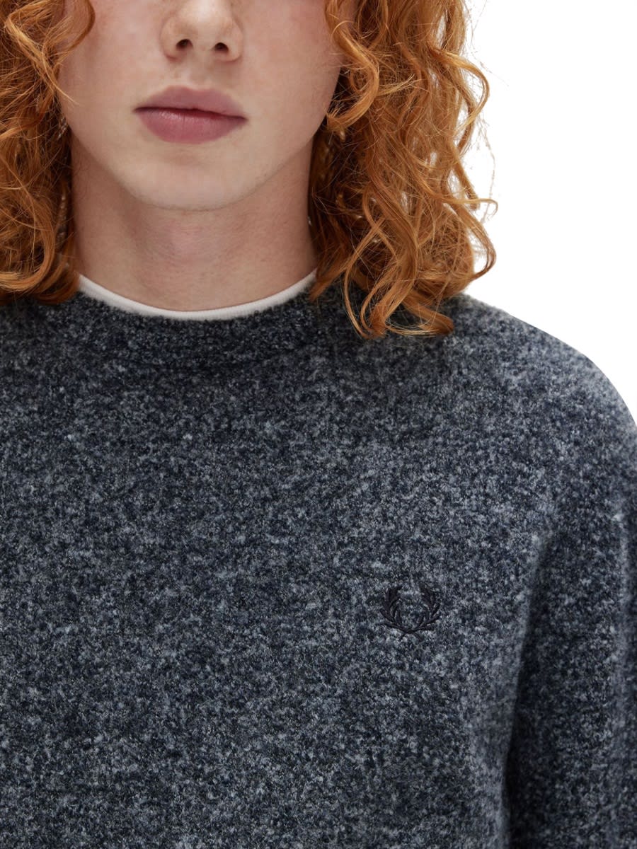 Fred Perry Mens Boucle Knit Crew Neck Sweater In Gray