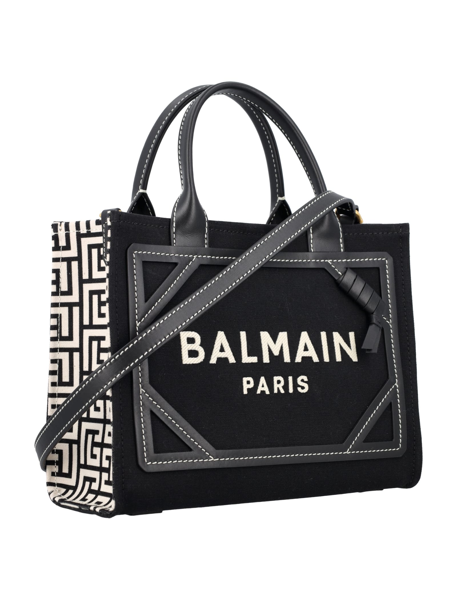 Shop Balmain B-army Small Shopper Bag In Avorio Nero