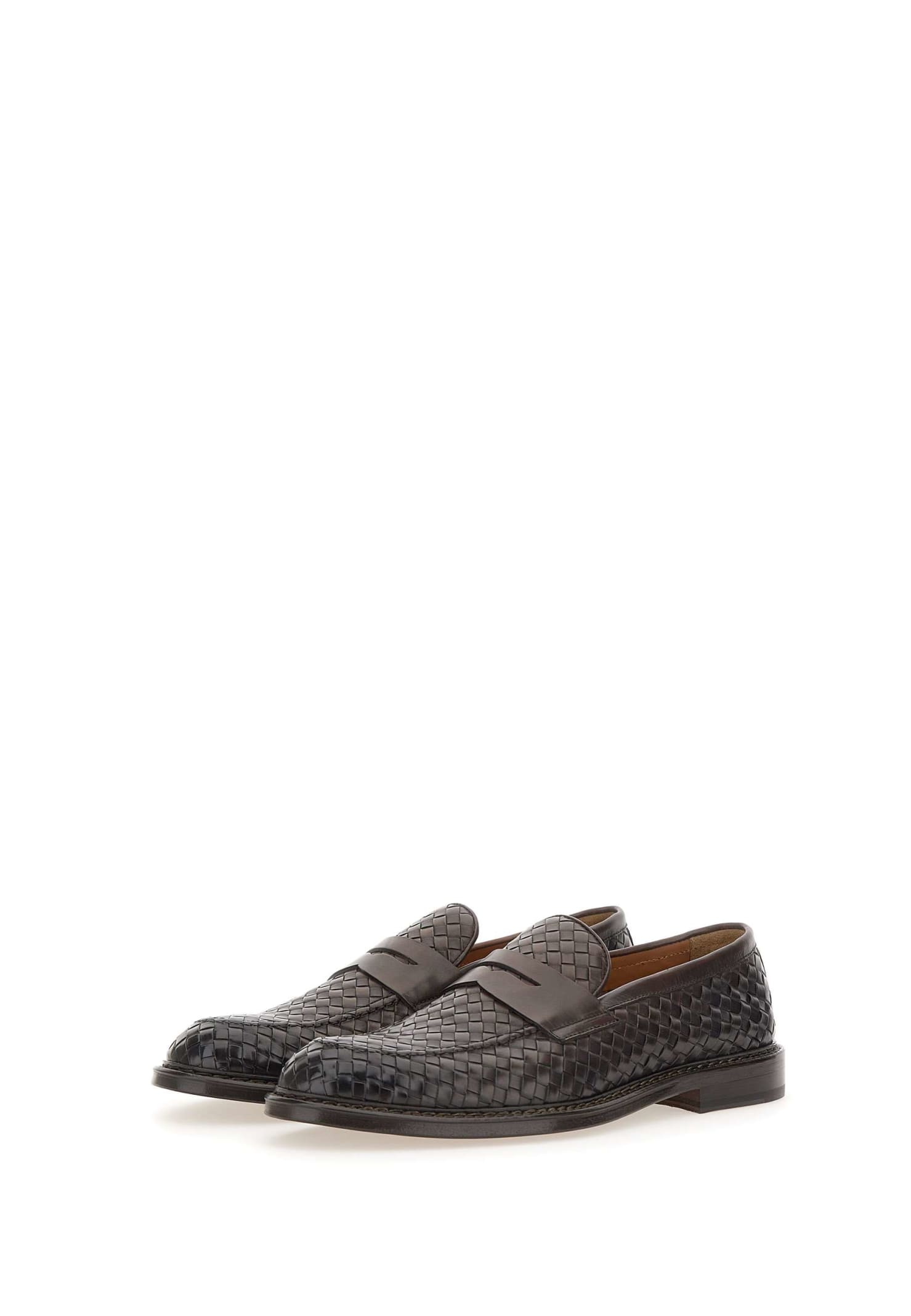 Shop Doucal's Straw Leather Moccasins In Brown