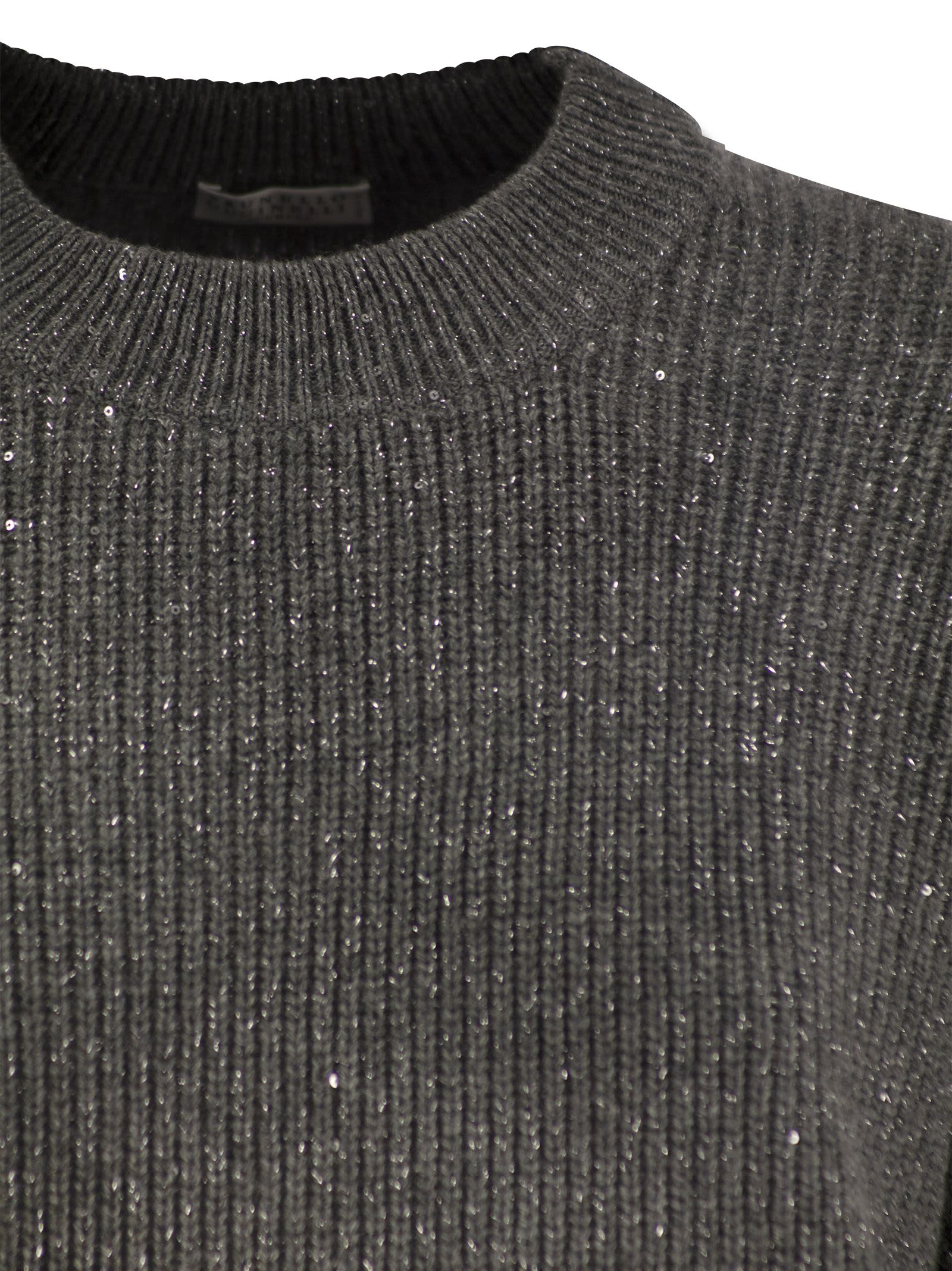 Shop Brunello Cucinelli Dazzling Ribbed Sweater In Cashmere And Wool In Anthracite