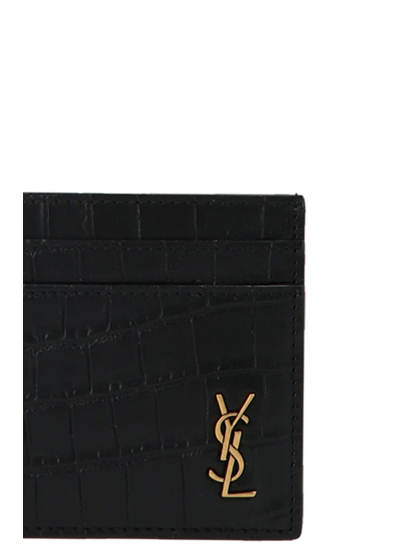 Shop Saint Laurent Tiny Cassandre Card Holder In Black