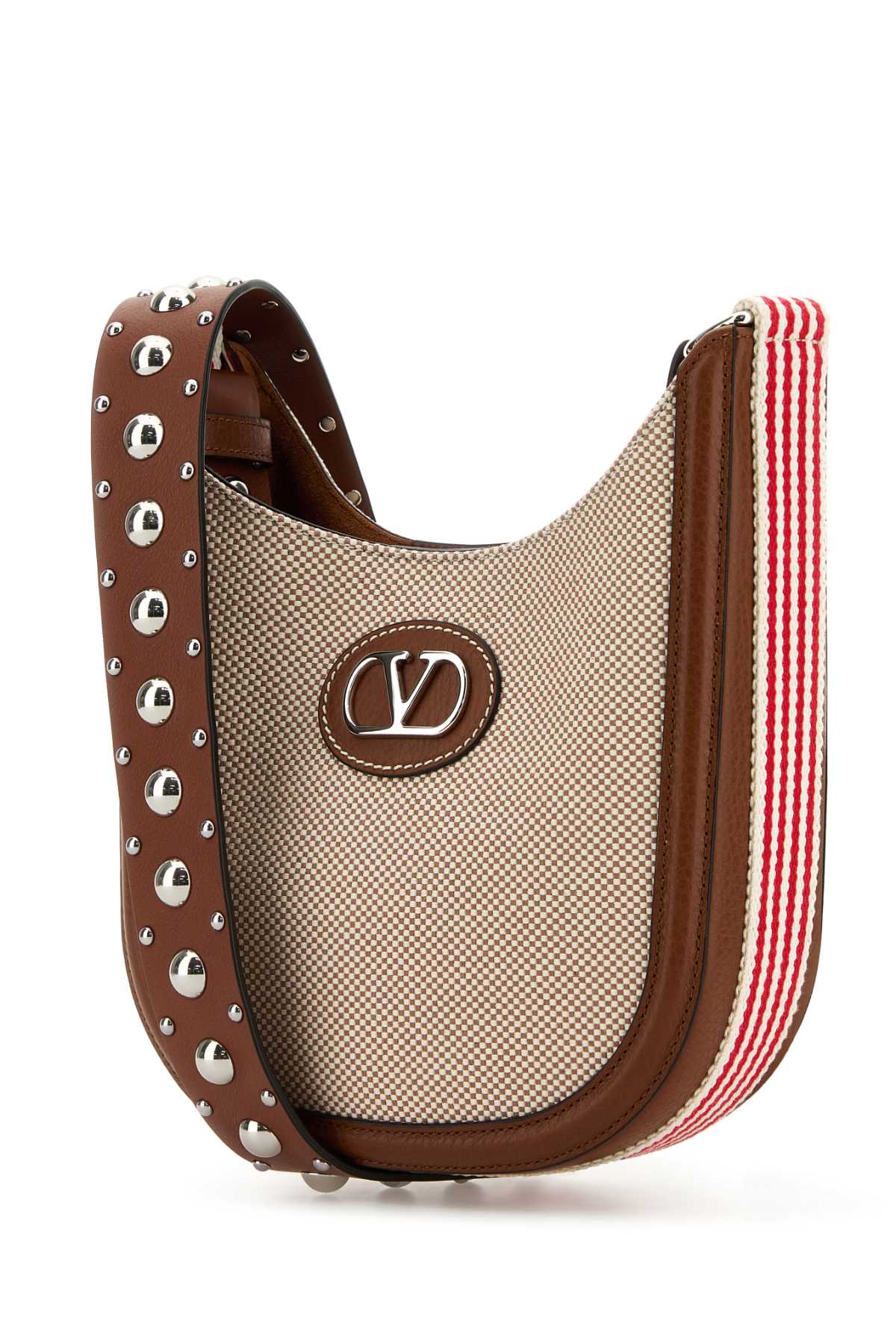 Shop Valentino Two-tone Canvas Vlogo Signature Crossbody Bag In Nattobaccoselleriabiarossodcaramel