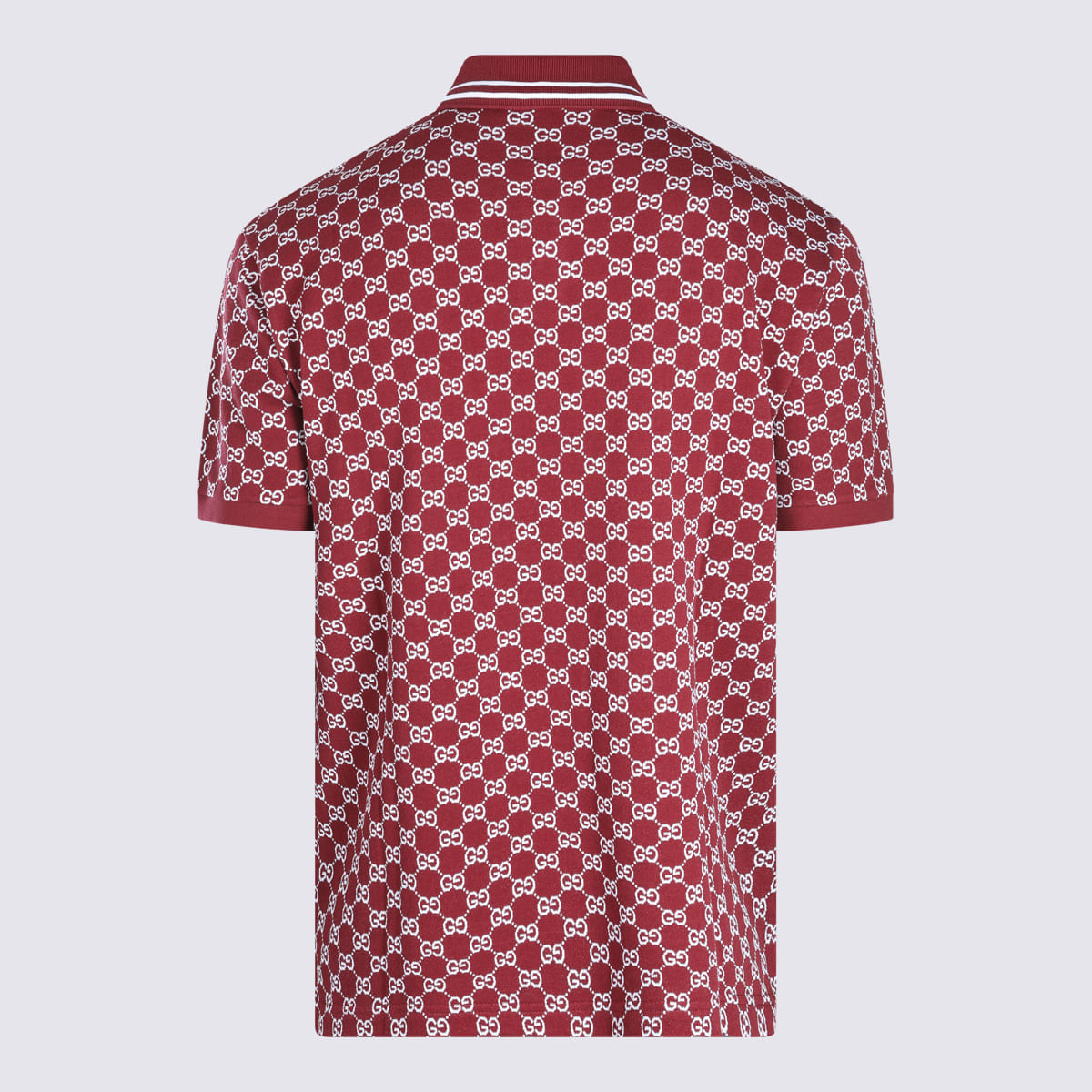 Gucci Men Red Polo Shirt With Striped Classic Collar In Gg Jacquard Cotton Man In Red