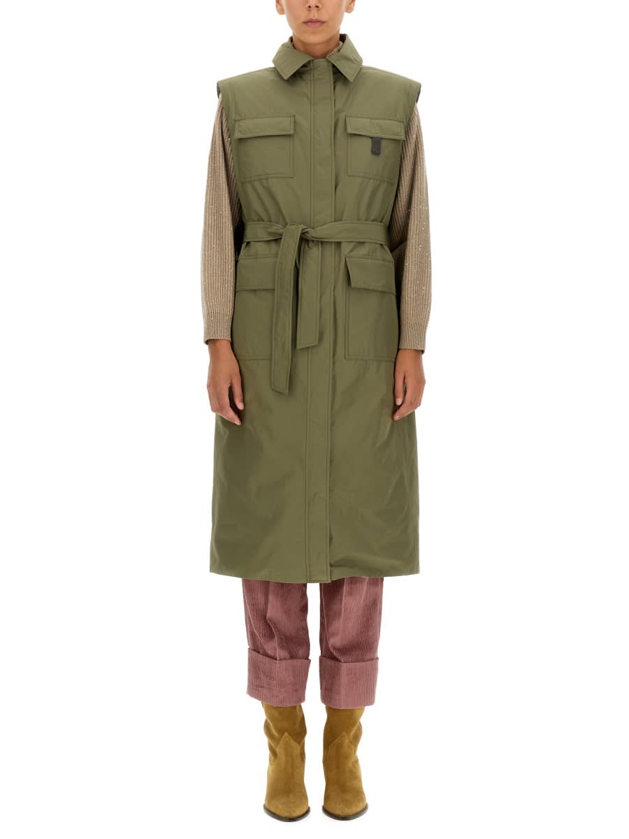 Shop Brunello Cucinelli Taffeta Trench Coat In Military Green