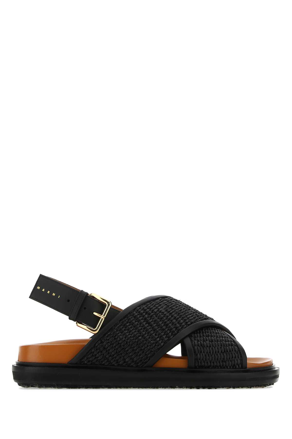 Black Raffia And Leather Fussbett Sandals