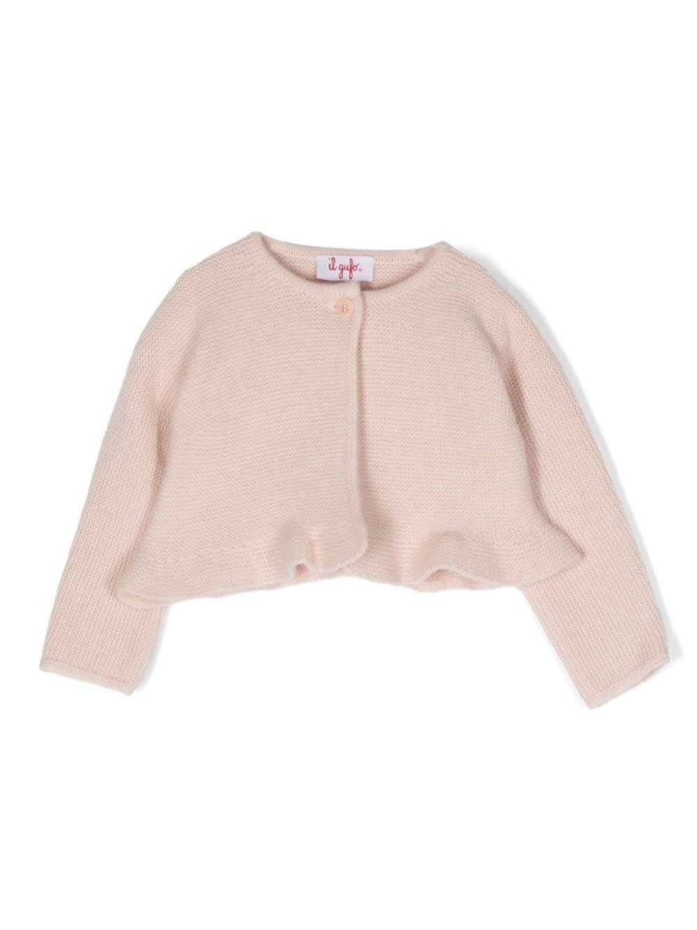 IL GUFO PINK TRICOT CARDIGAN WITH RUFFLE