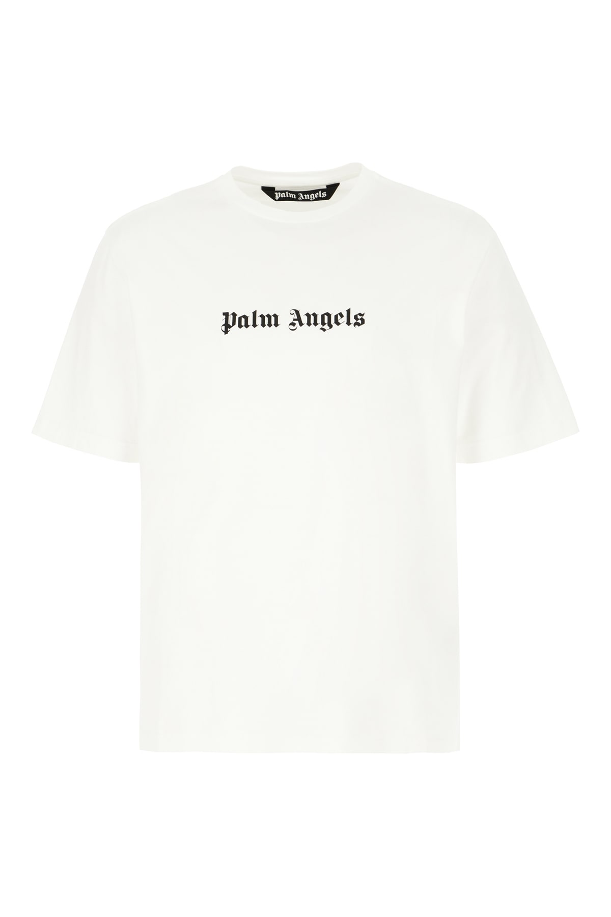 Palm Angels White Cotton T-shirt In White Black