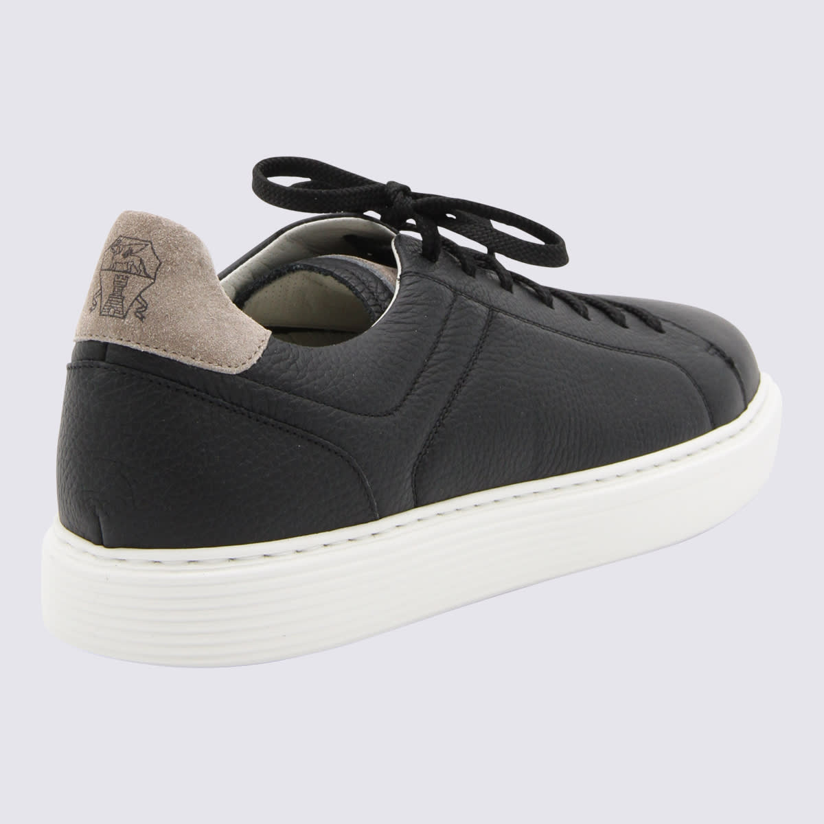Shop Brunello Cucinelli Black Leather And Beige Suede Sneakers