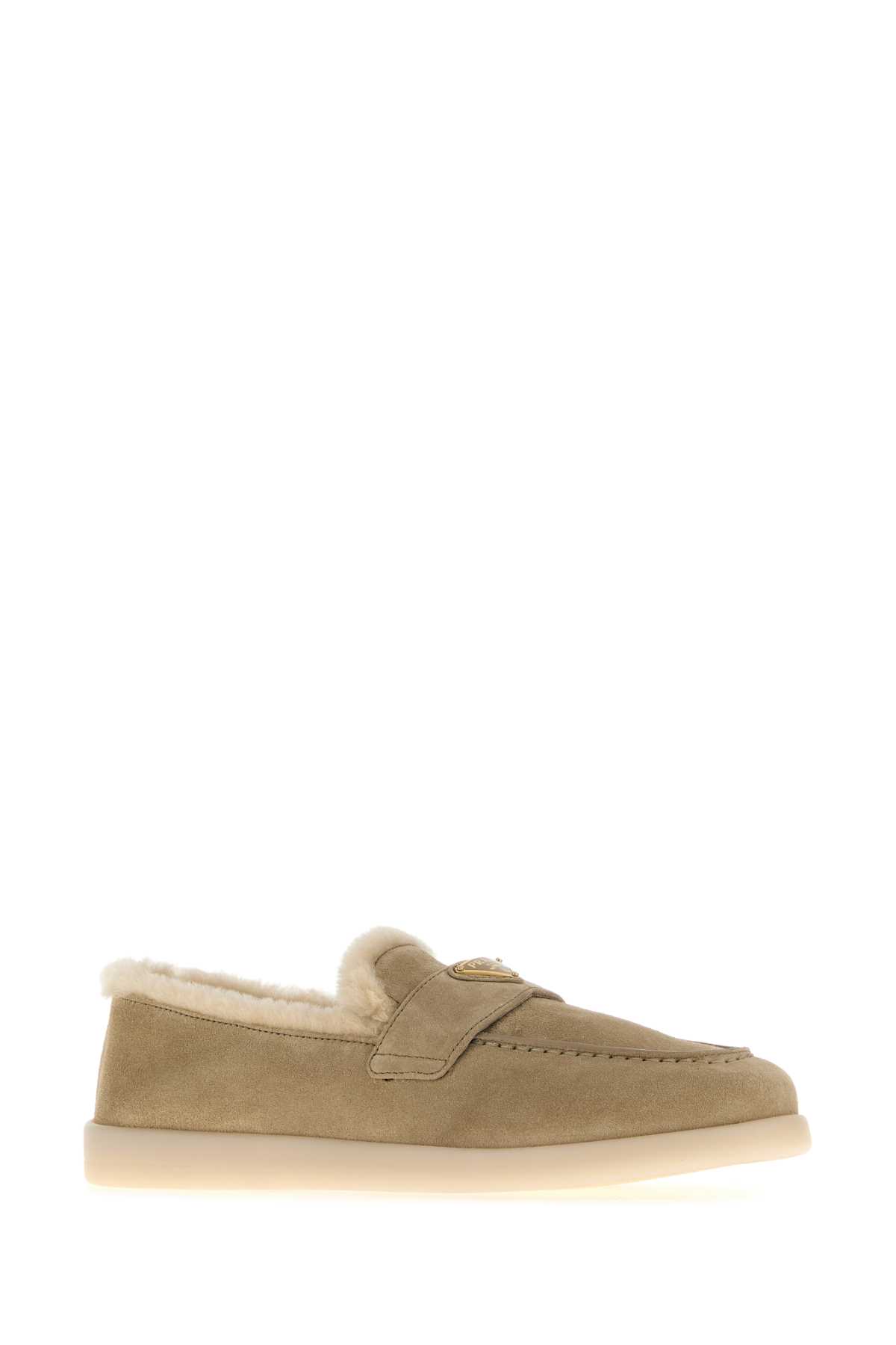 Prada Logo Plaque Slip-on Loafers In Brown