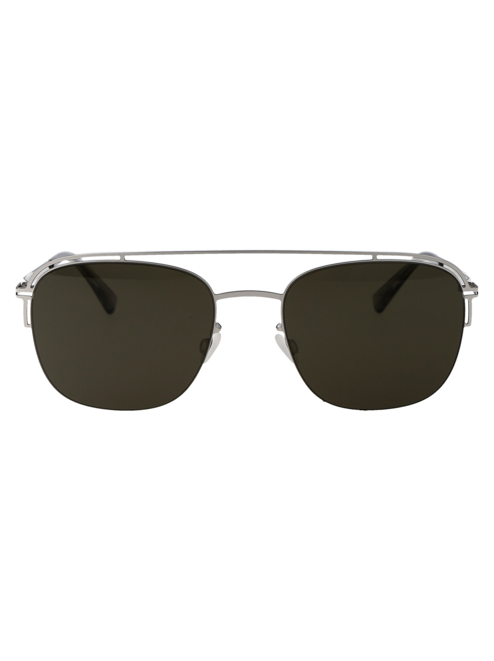 Shop Mykita Nor Sunglasses In 051 Shiny Silver Raw Green Solid