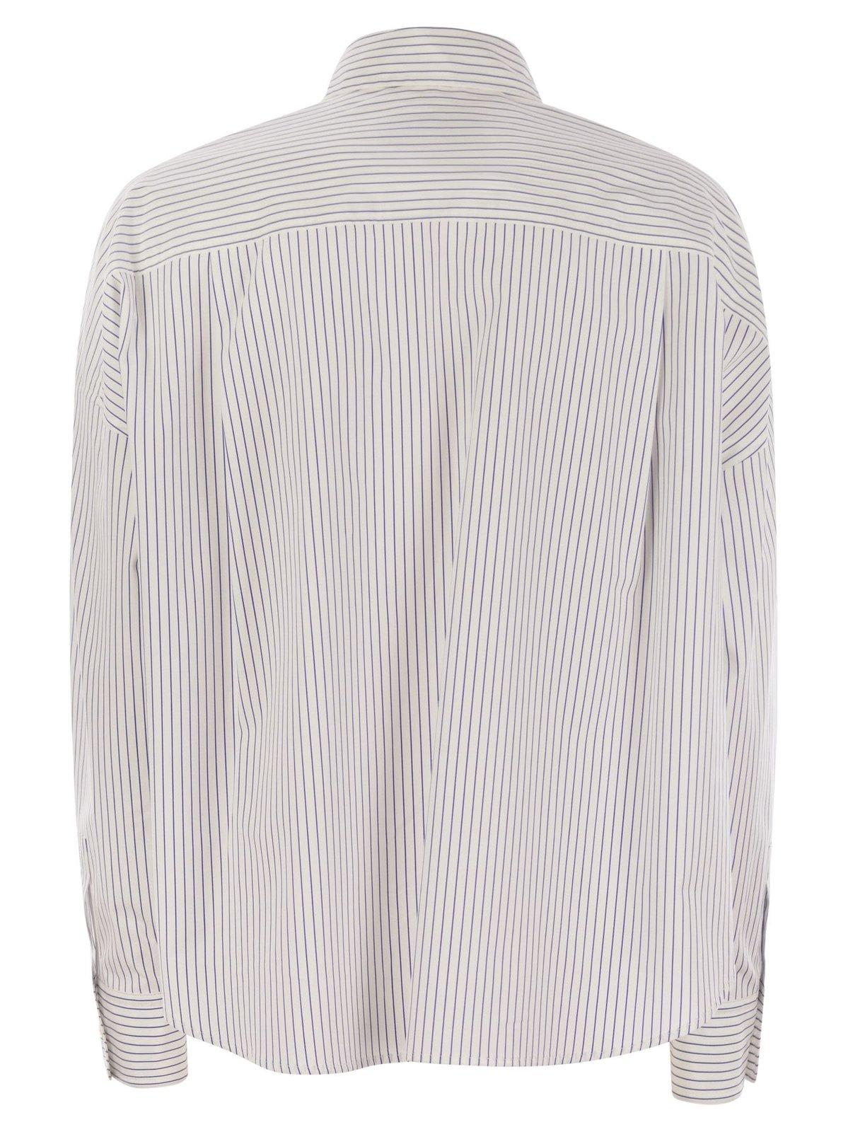 Weekend Max Mara Aureo Striped Long-sleeved Poplin Shirt In Blu