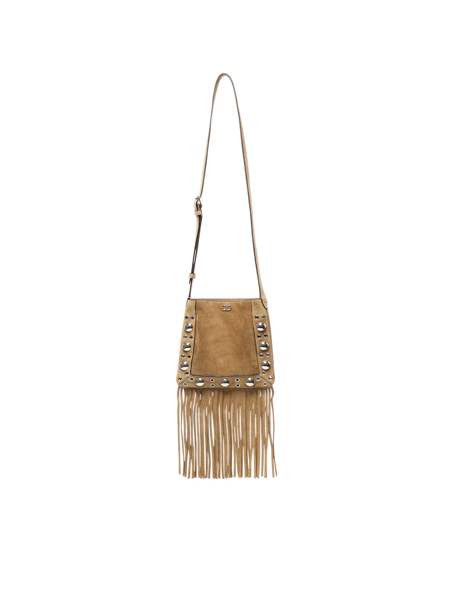 Valentino Nellcôte Vlogo Suede Bag With Studs In Brown